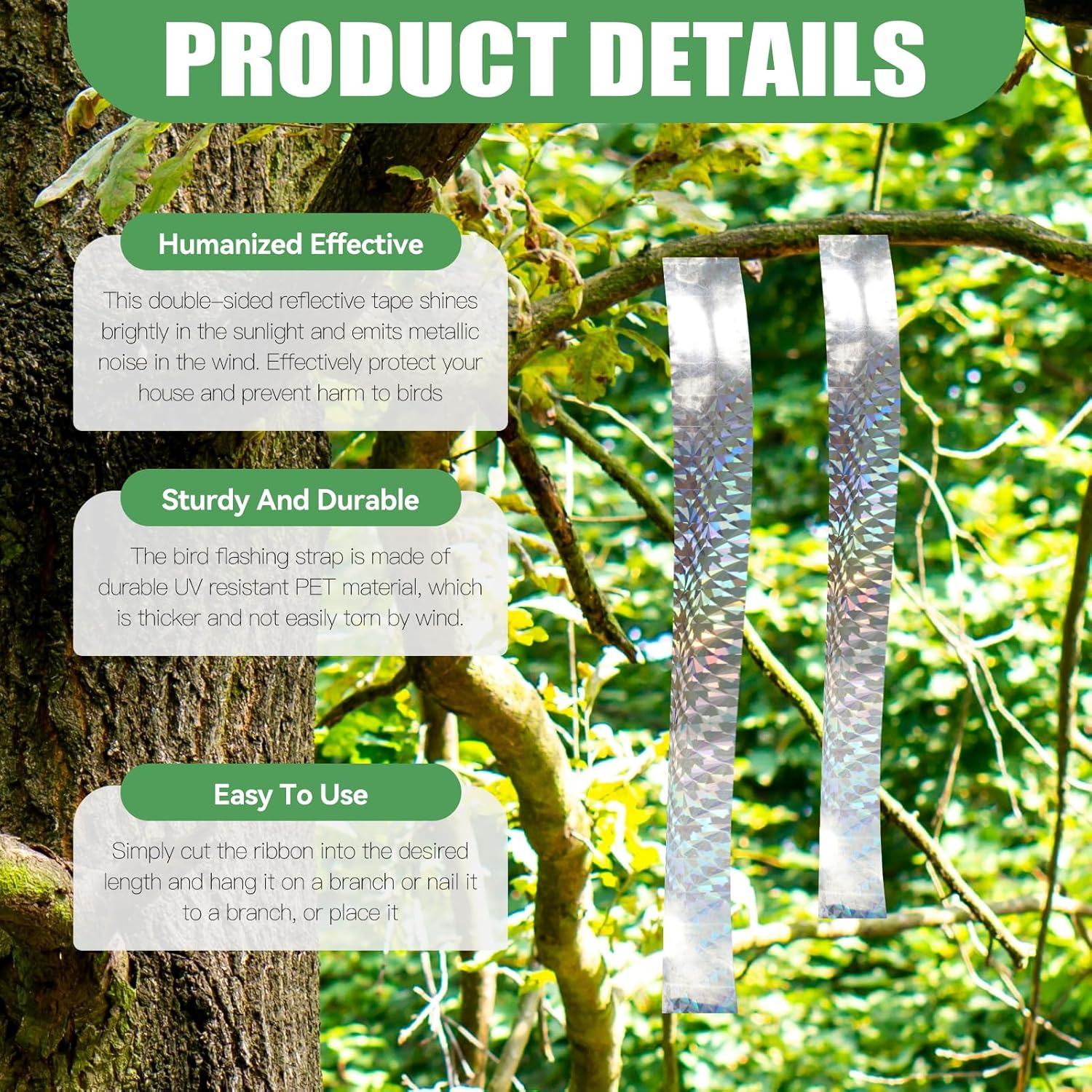 2 Pcs Bird Reflective Tape, Bird Scare Repellent Deterrent Dual Sided Widening Tape, 4.8CM & 160M, for Garden Orchard Balcony Roof Farm Patio Tree Crop Protection Decoration image number 1