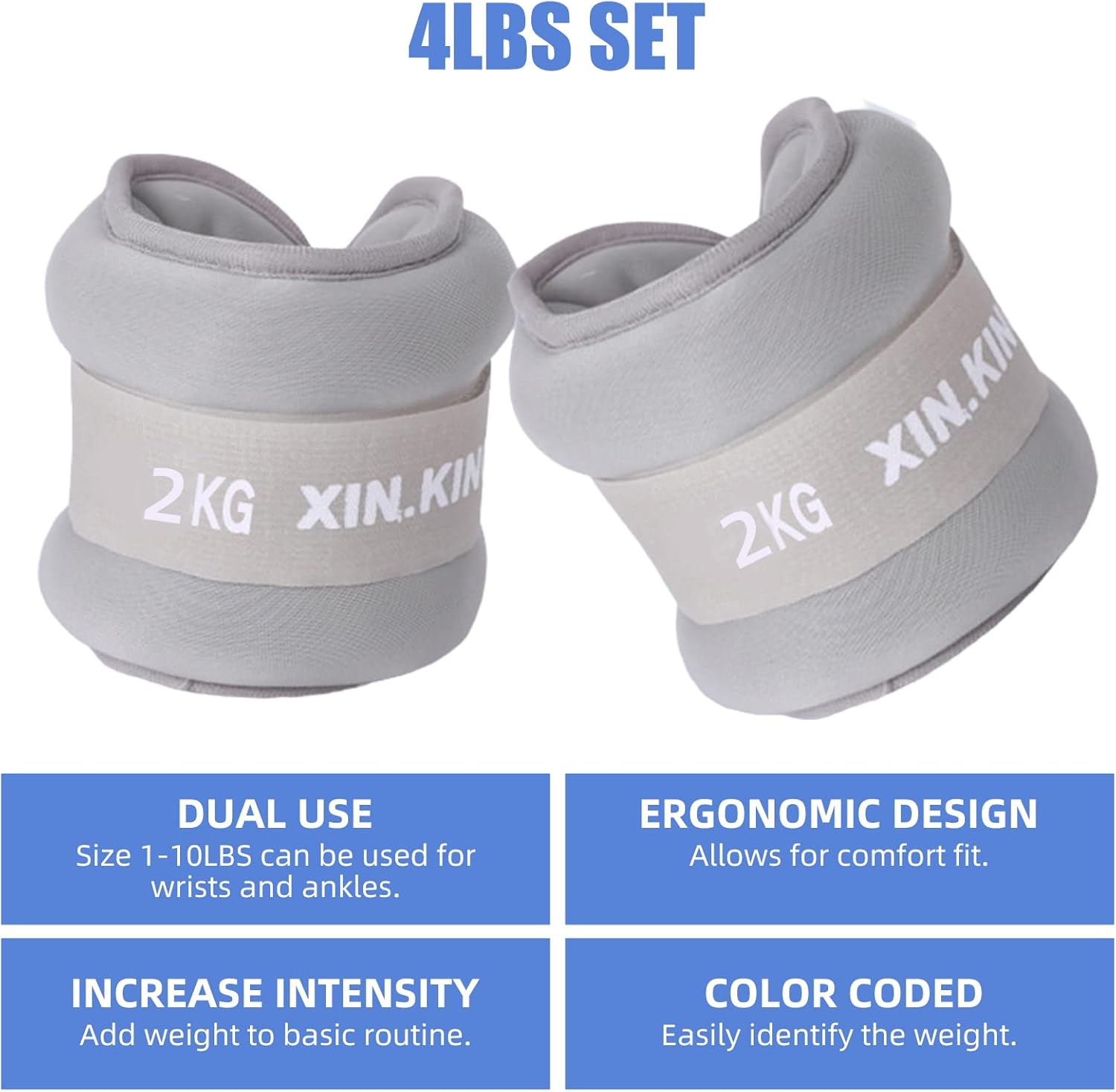 Ankle Weights, Wrist Weights 1 Pair 1/1.5/2 / 3 KG Leg Arm Weights for Women Men Kids with Adjustable Straps Weighted Ankle Weights Set for Gym,Fitness, Workout,Walking, Jogging - 4 Colors image number 3