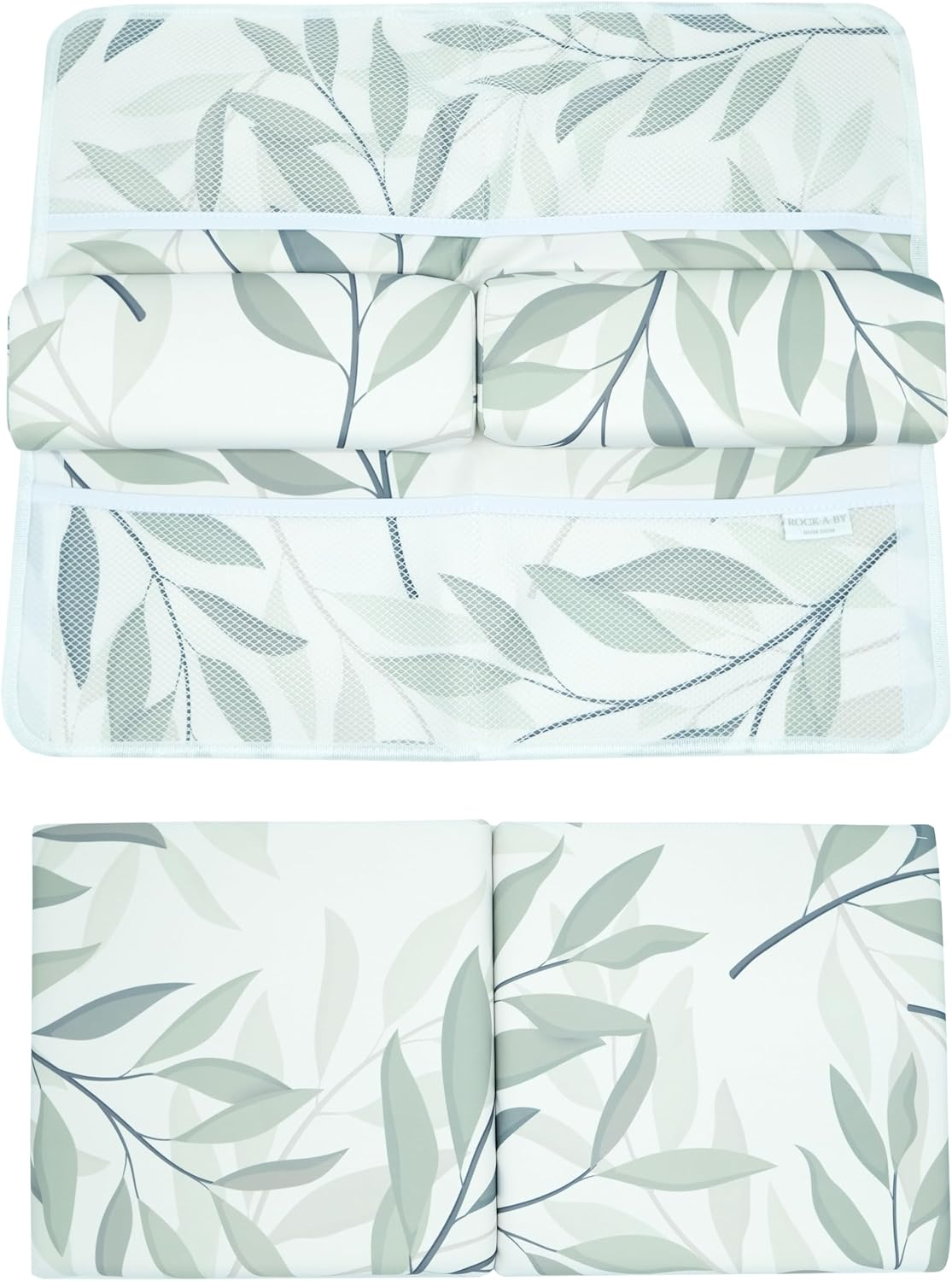 Baby Bath Kneeler and Elbow Rest Pad Set - Super Thick Kneeler and Elbow Pad with Toy Storage and Organiser Pockets (Australian Eucalyptus, 58Cm W X 52Cm L X 4Cm H)