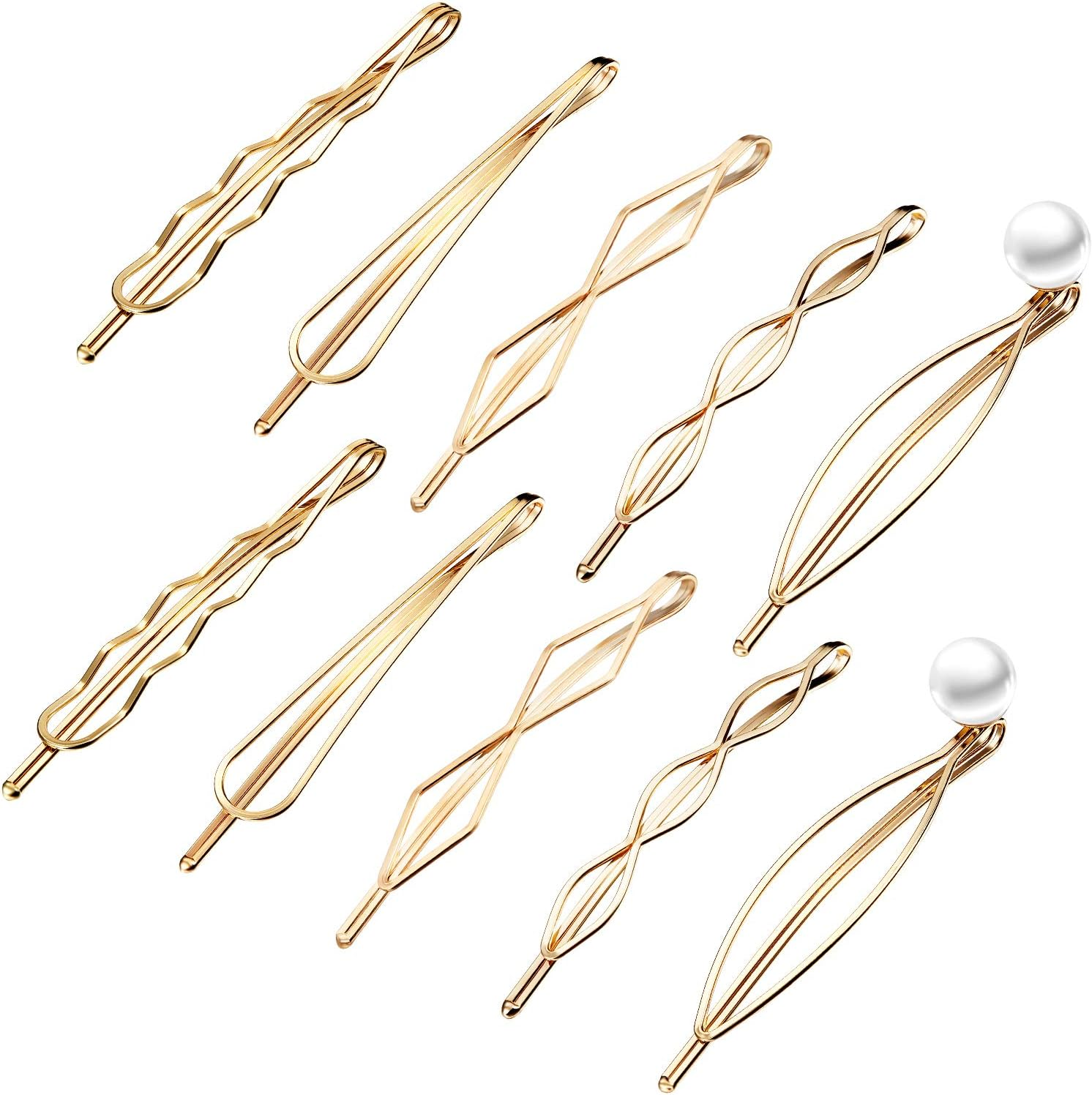 10 Pieces Geometric Metal Hair Clips and Barrettes for Women and Girls, Hair Styling Minimalist Wedding Dainty Accessories (Gold)