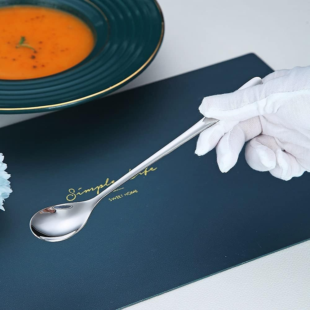 Long Handle Spoon, Coffee Stirrers, Premium Stainless Steel Coffee Spoons, Ice Tea Spoons, Ice Cream Spoon, Cocktail Stirring Spoons, Tea Spoons, Set of 6 (Silver) image number 5