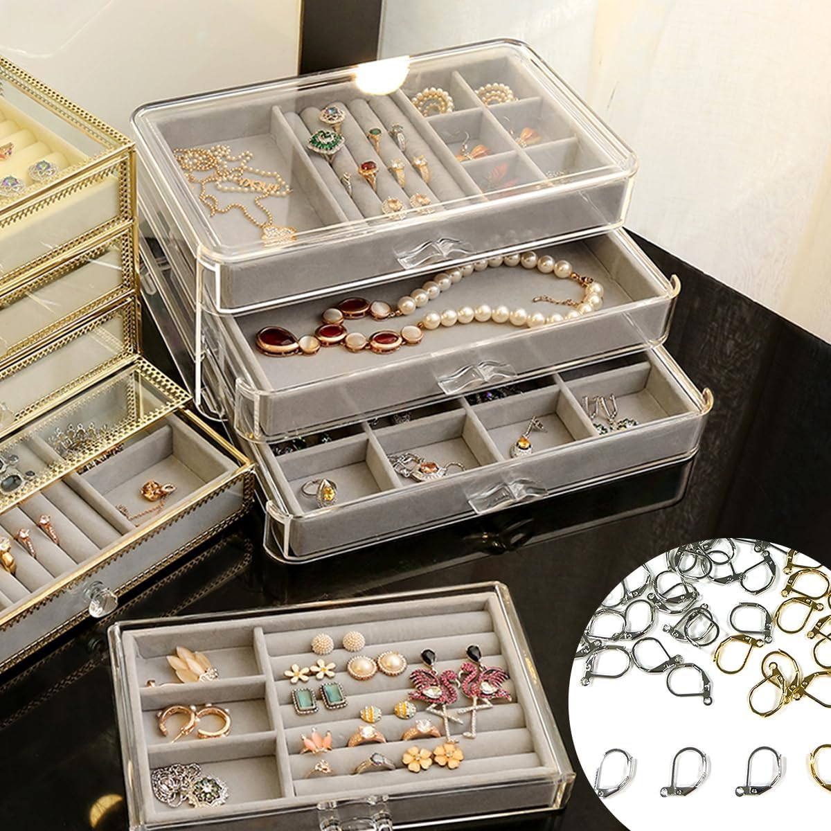 NILLOS 200 PCS Leverback Earring Hooks for DIY Earring Designs Jewelry Findings (Gold & Silver) image number 4