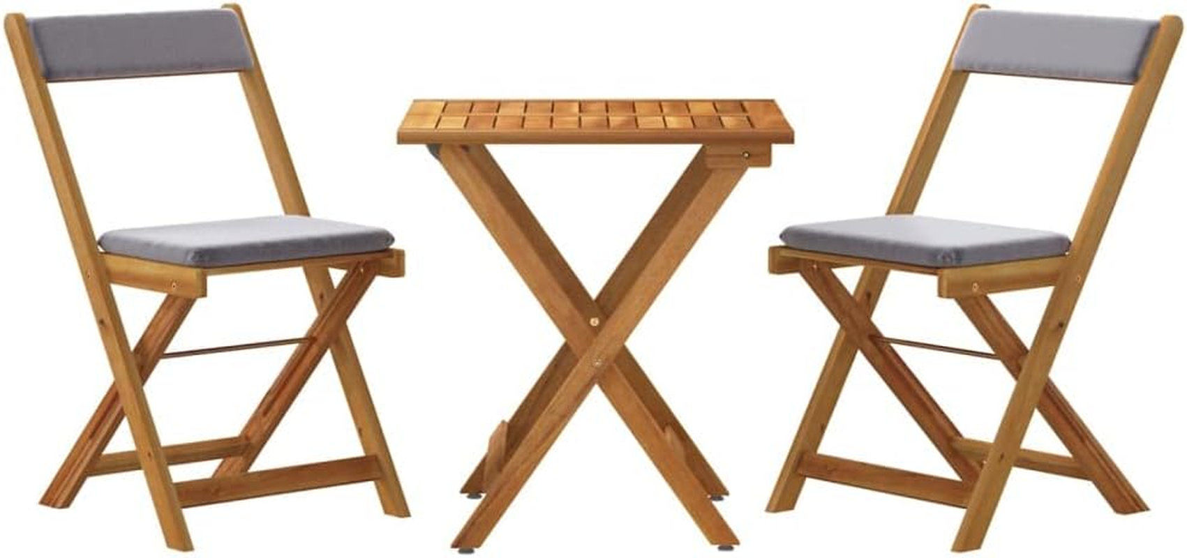 Vidaxl Retro Style 3 Piece Folding Bistro Set - Solid Wood Acacia with Cushions - Brown and Cream Colour