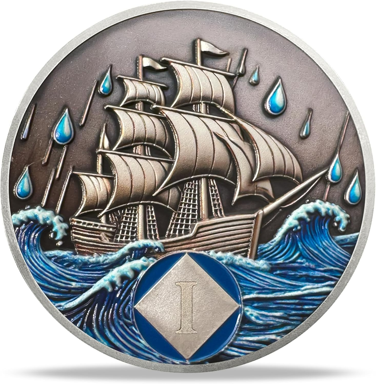 2 Year NA Sobriety Coin - NA Medallions with Sailing Ship and Ocean Sobriety Chips NA Coins - Ideal Narcotics Anonymous Gifts for Men ＆ Women Celebrating Recovery and Living Clean