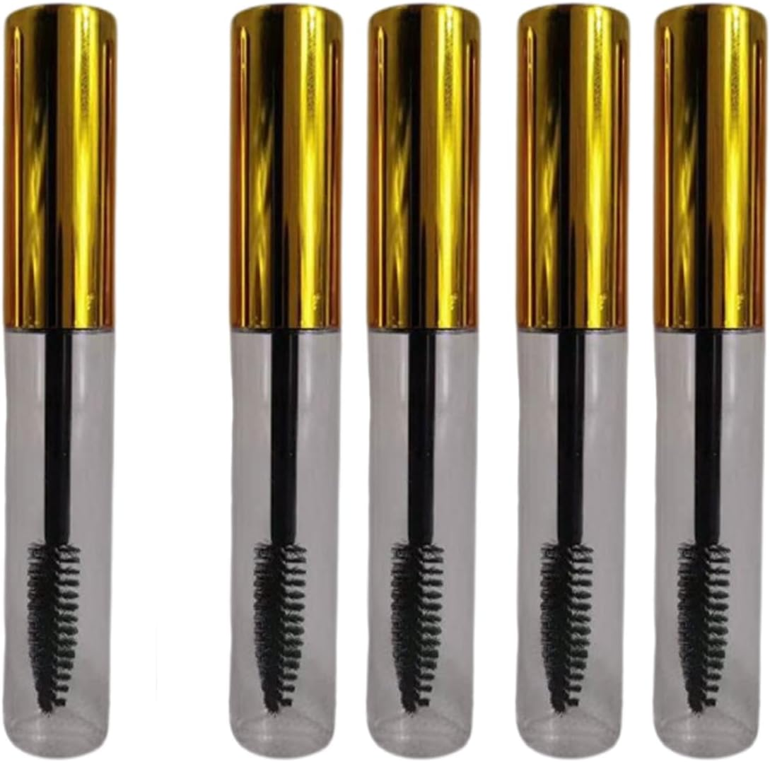 Kalione Empty Mascara Tubes with Spiral Brush Wand, Gold Cap Clear Container, 10Ml Refillable Bottles for Castor Oil, Eyelash Serum, 5 Pack，Diy Cosmetic Containers Bottles for Home and Travel image number 4