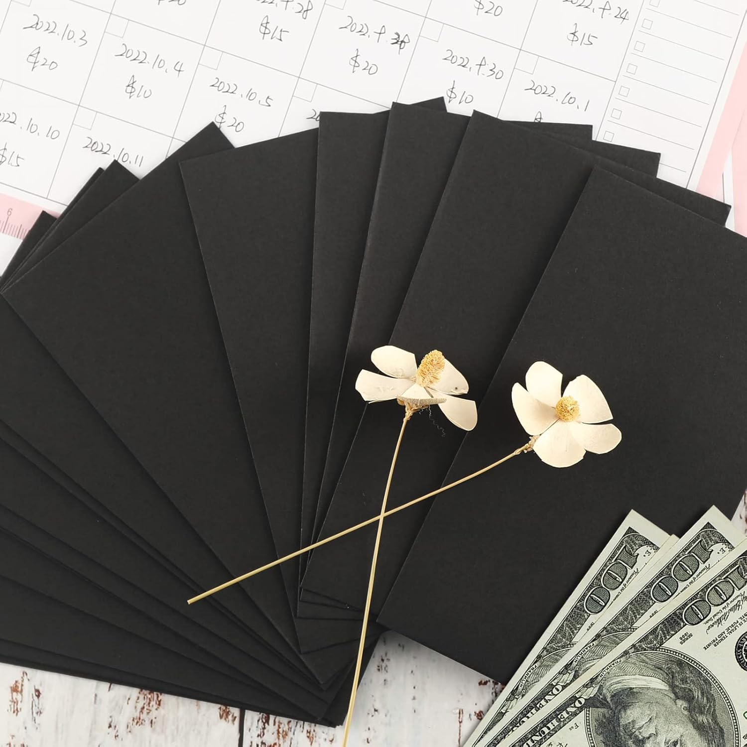 Granhoolm 100 Pack Black Coin Envelopes 3.5 X 6.7 Inch Cash Envelopes for Savings Plan,Coin,Seed,Credit Card，Check and Small Items, image number 4