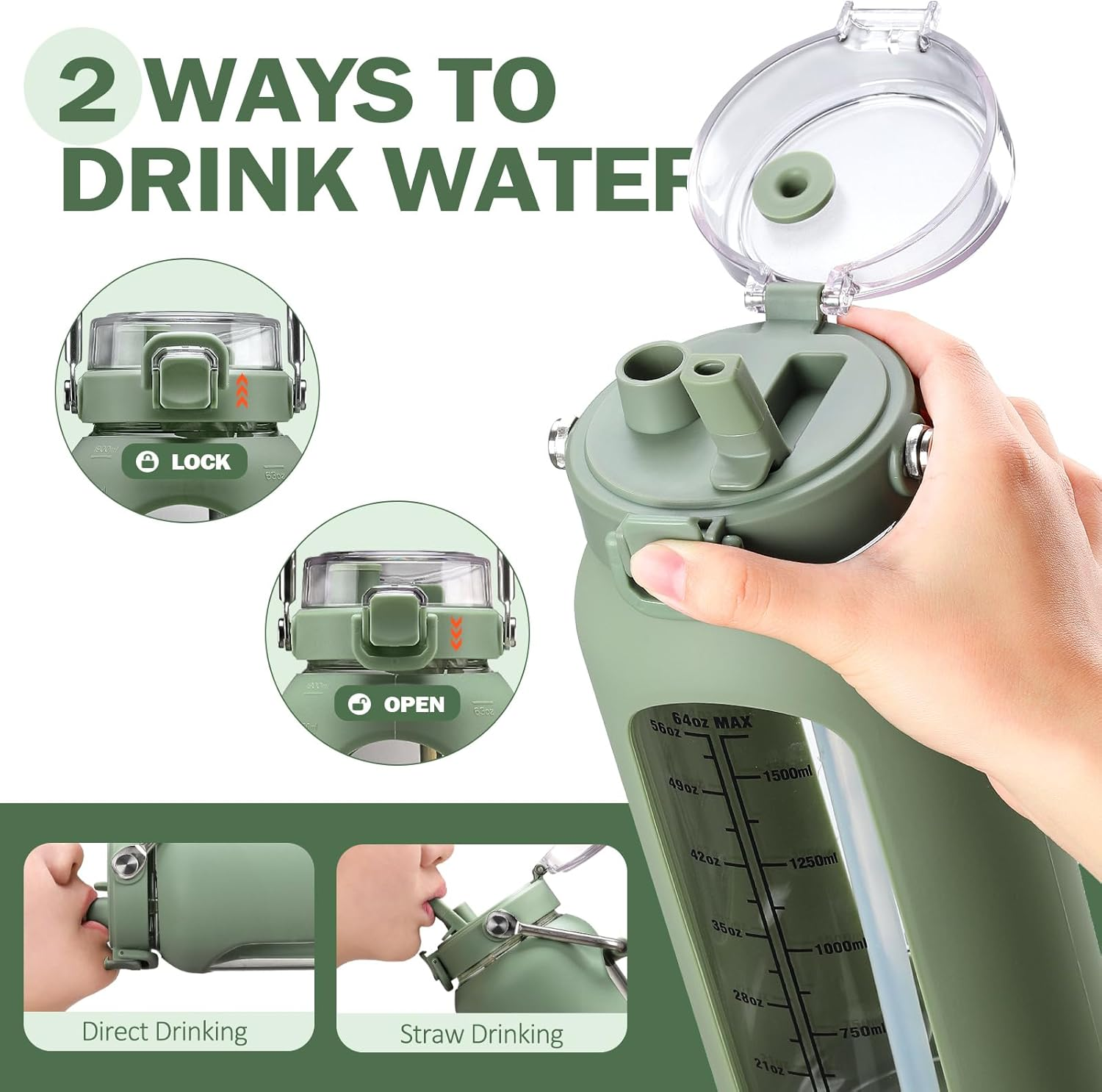 BLUEGO 2000 Ml Glass Water Bottle with Stainless Steel Handle and Time Marking, 2 L Drinking Bottle, Borosilicate Glass with Silicone Cover and Straw for Gym, Office, Outdoor, Sports, Water Bottles image number 4