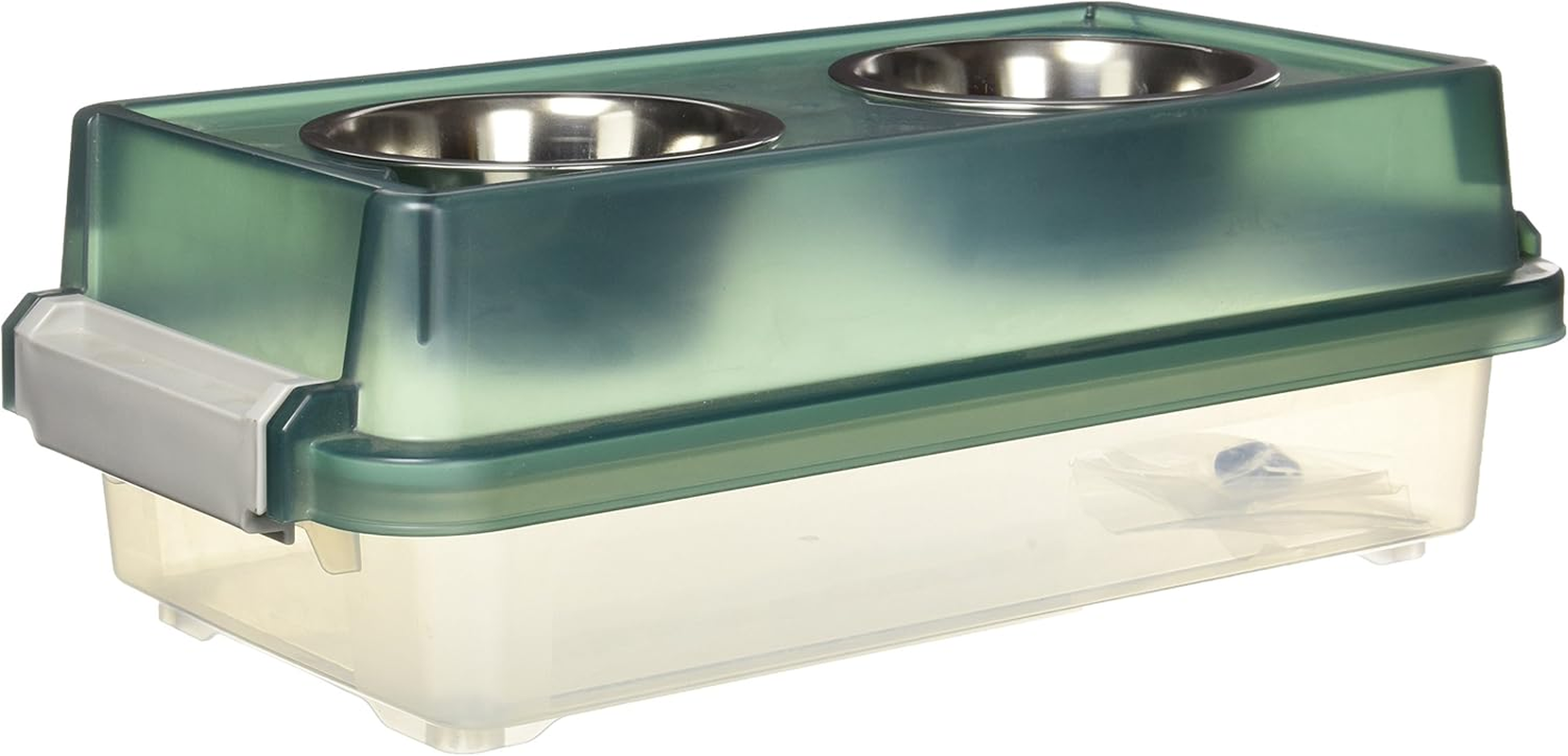 IRIS USA Elevated Dog Bowls, 15" H Raised Bowl for Large Dogs, Airtight Pet Food Storage Holds up to 47 Lbs, 2 Removable 64 Oz Stainless Steel Bowls, at Home or Camping, Smoke/Black