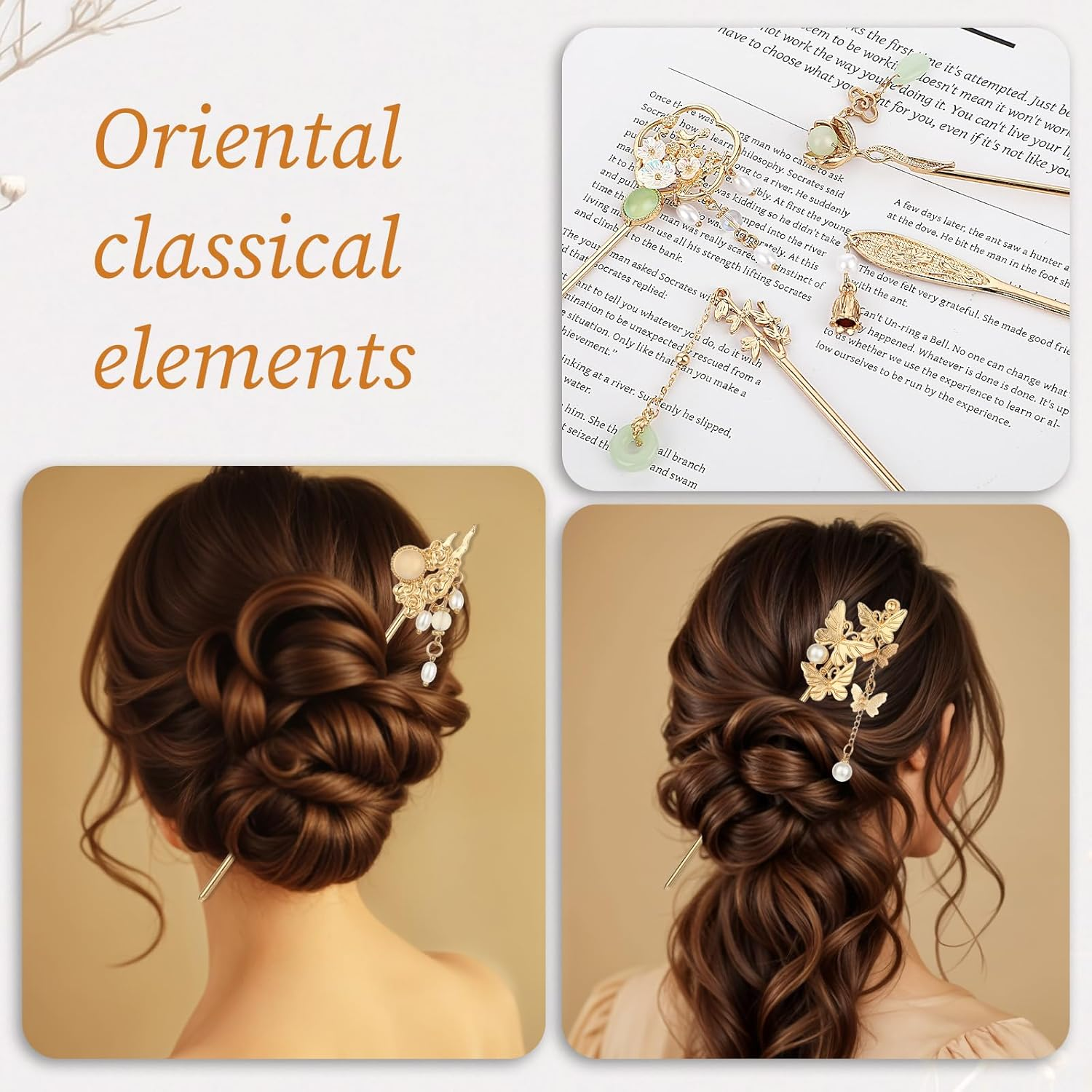 Psyqtsuary 8 Pcs Retro Gold Long Hair Sticks Pins with Pendants Decorative Vintage Pearl Metal Hair Sticks Chinese Hanfu Glitter Accessories Hair Chopsticks for Women image number 5