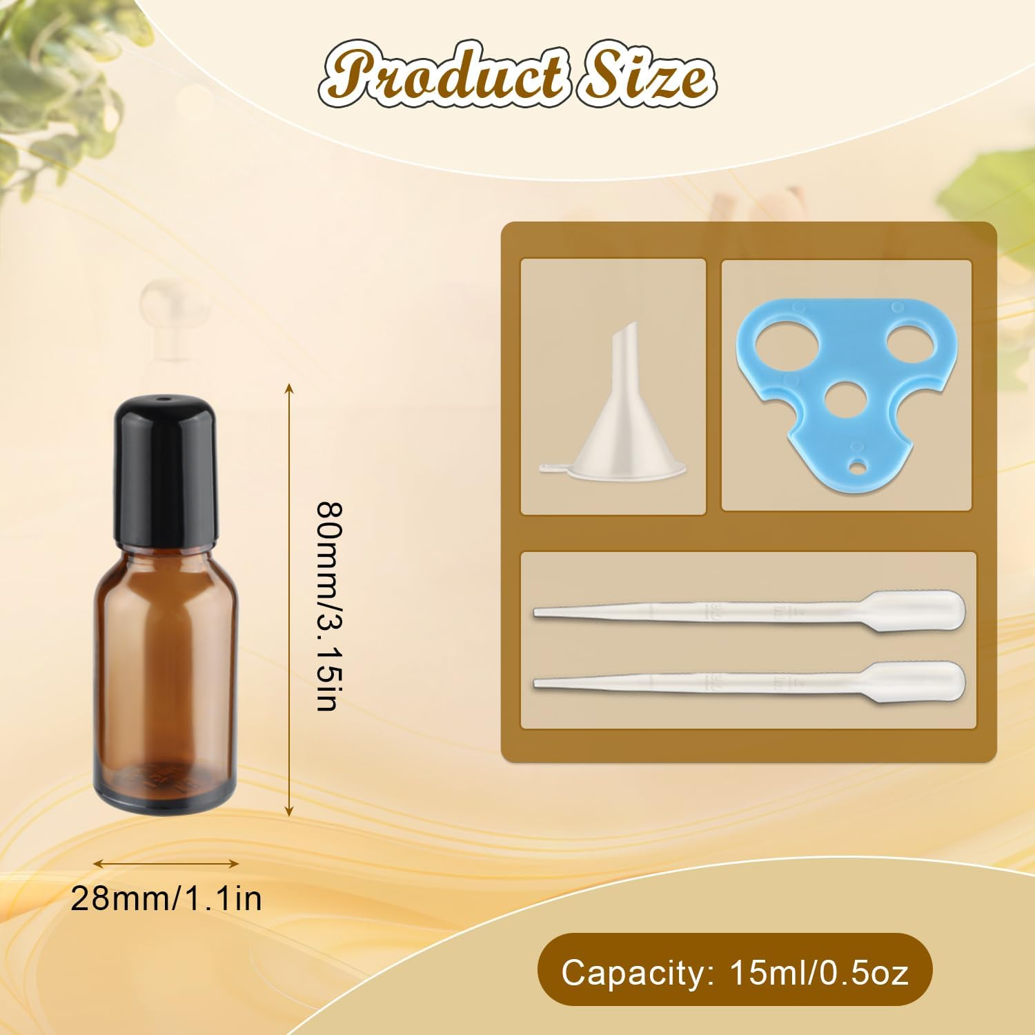 Mirrline 12 Pcs Essential Oil Roller Bottles Amber Glass Roller Bottles Refillable Cosmetic Vials Containers with Stainless Steel Roller Balls & Black Lid - 15Ml/0.5Oz image number 3