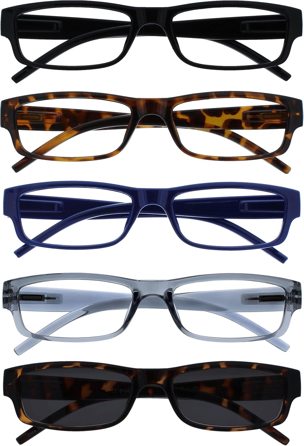 The Reading Glasses Company Black Brown Blue Grey Readers with Sun Reader Value 5 Pack Mens Womens RRRRS32-12372 +2.00 image number 5