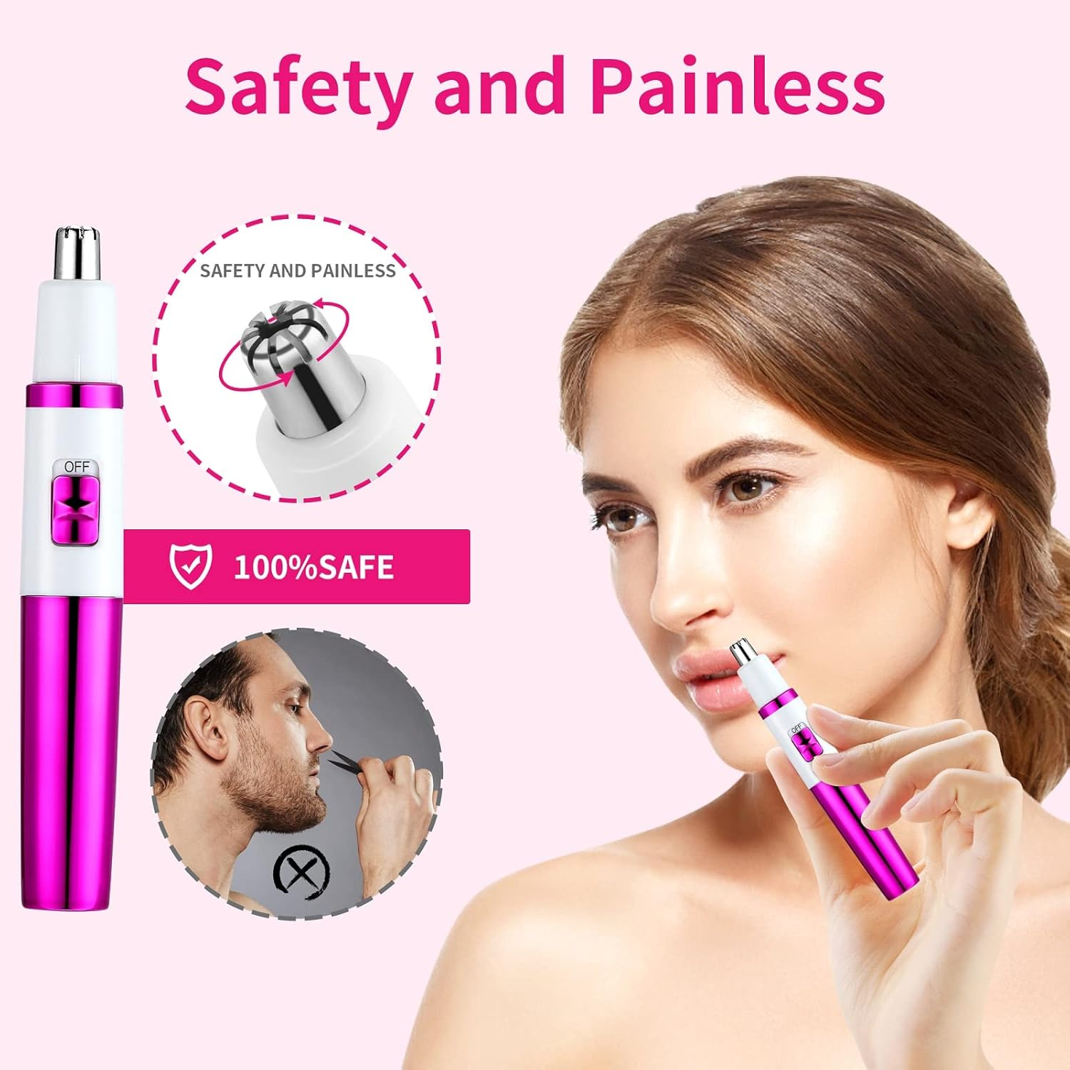 AREYZIN Nose Hiar Trimmer for Women,Ladies Painless Nose Trimmer Women,Eyebrow Facial Ear Hair Trimmer Hair Clippers Professional, Waterproof, Dual-Edge Blade, Purple image number 2