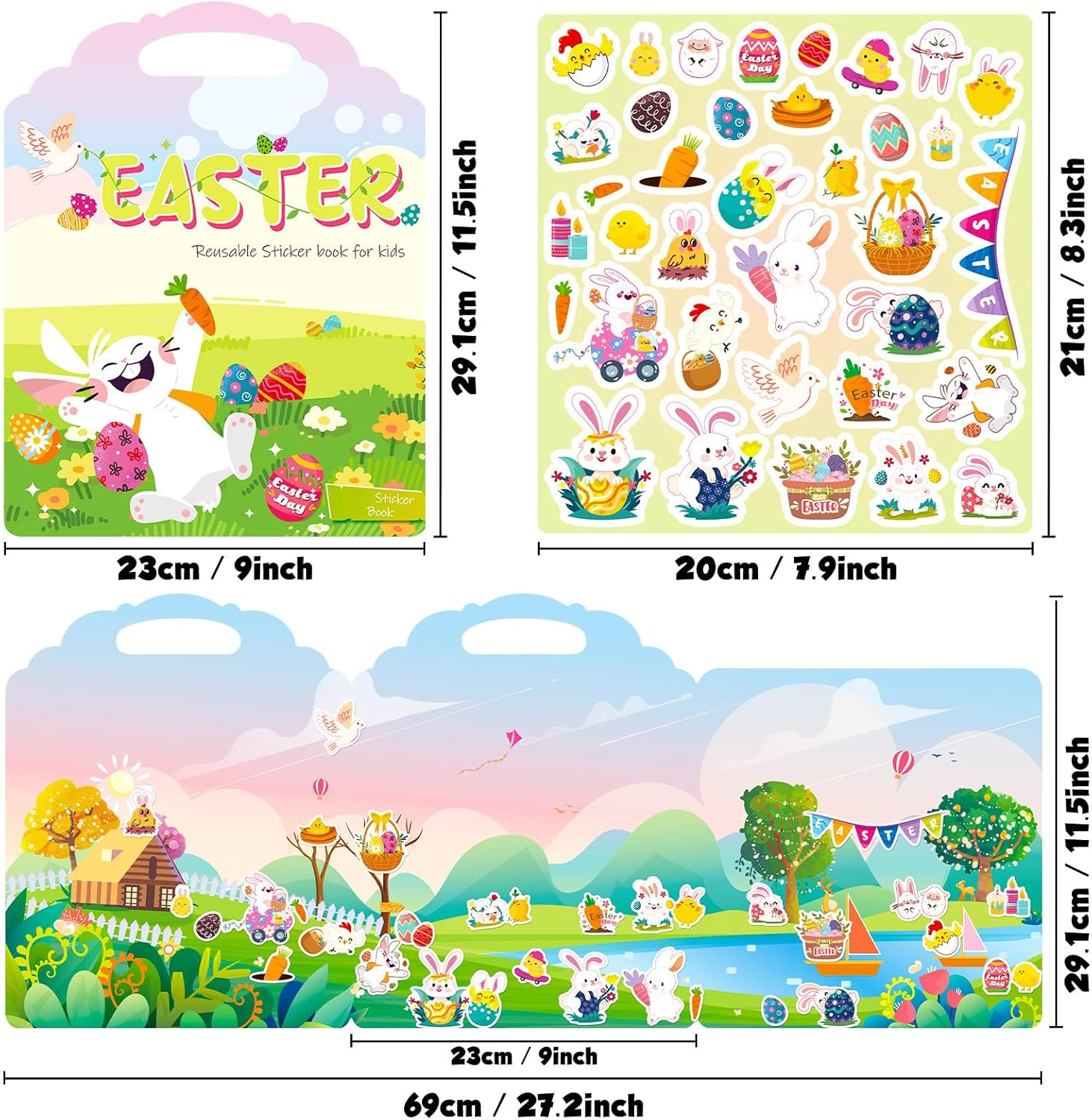 2 Pack Reusable Easter Puffy Sticker Book for Kids, Rabbit Egg Carrots Chicke,91 Foam Stickers for Easter Party Favors image number 5