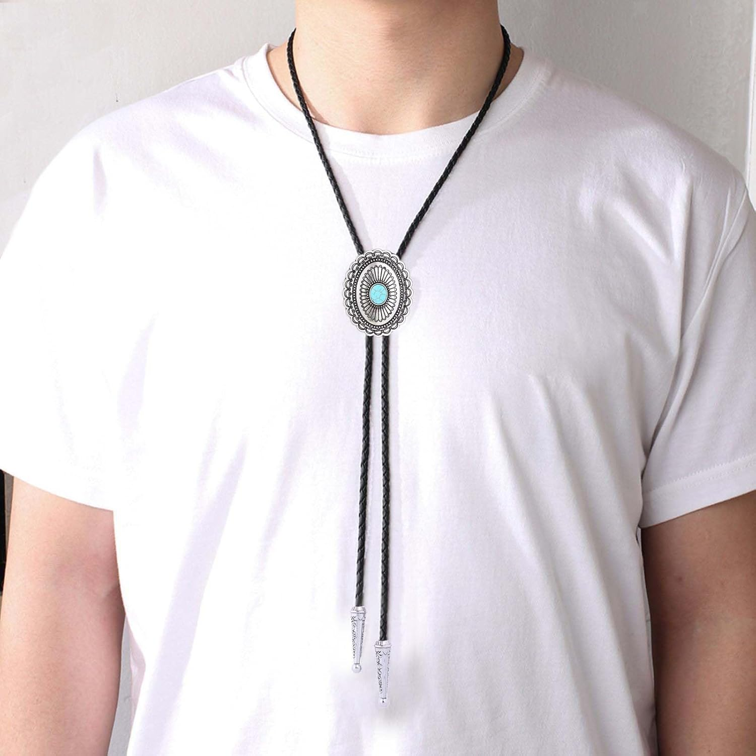 Gelconnie Bolo Tie for Men Women Leather Rope Wedding Necklace Western Cowboy Bolo Tie Western Leather Necktie image number 1