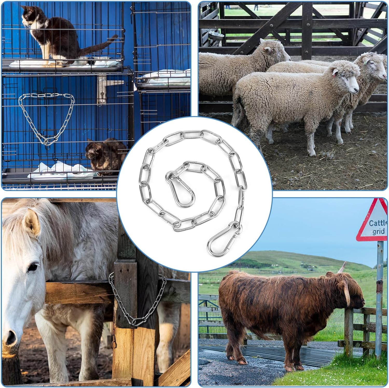 Gate Chain Lock for Outdoor Fence, 20 Inch Stainless Steel Gate Link Chain Latch with Double-Ended Carabiners for Pet Cages, Horse Goat Cow Corral Supplies (4Mm Thick) image number 2