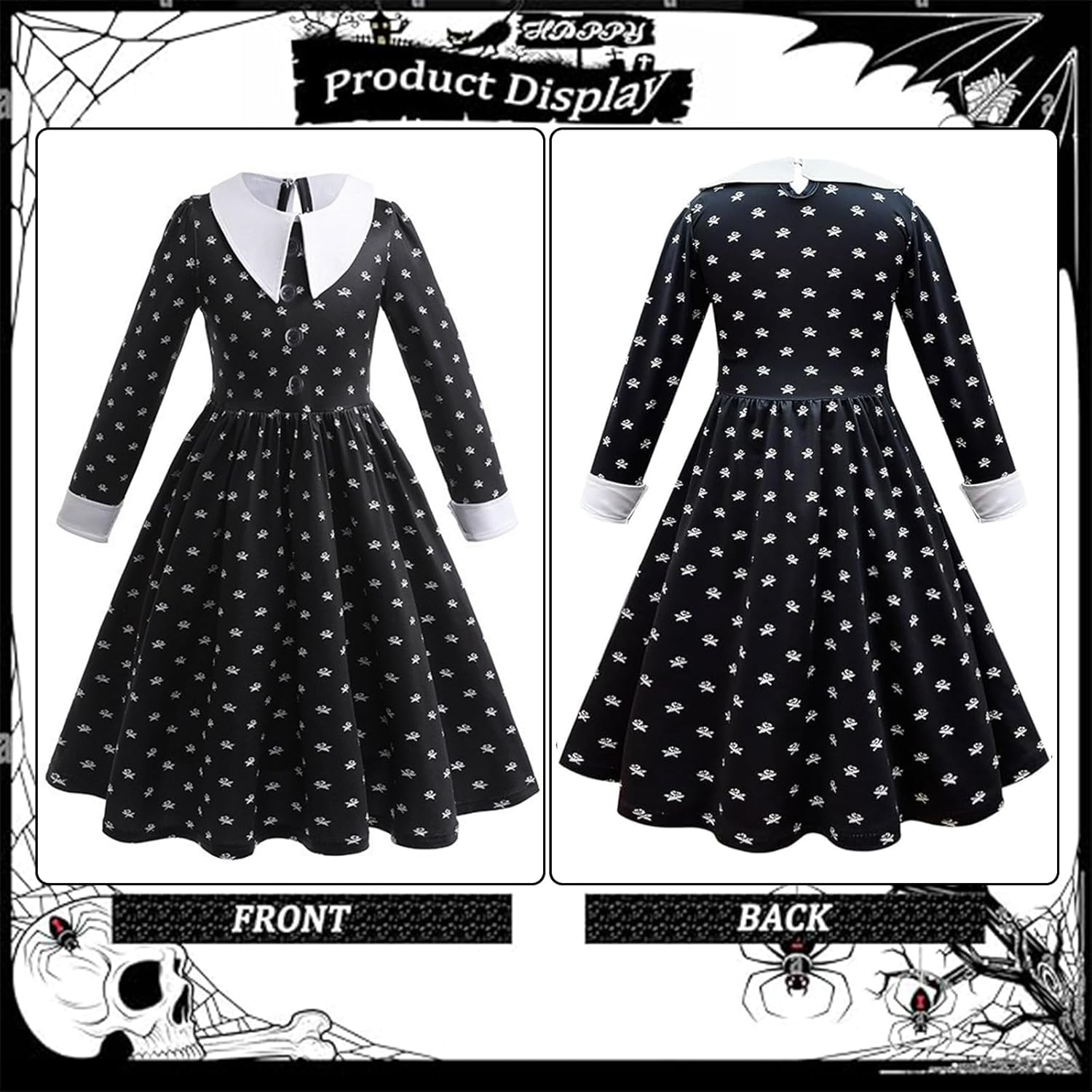 LIODUX 11 Pack Wednesday Black Costume, Wednesday Girls Dress, Teens Black Family Costumes, Girls Halloween Costumes Perfect for Halloween, Cosplay, and Parties image number 5