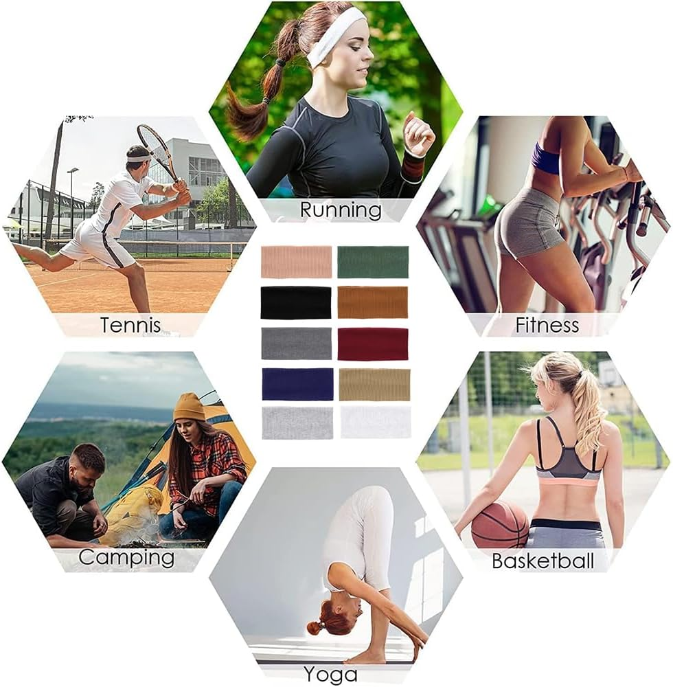 Wide Headband Women for Women,10Pcs Non Slip Thick Headbands Soft Cotton Boho Head Bands for Yoga Workout Fashion Hair Accessories (One Size) image number 1