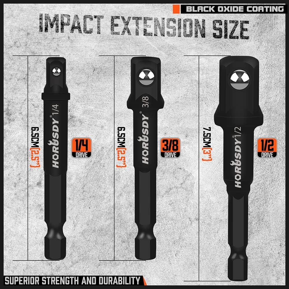 HORUSDY 7-Piece Impact Sockets Adapter Set, Hex Shank Socket to Drill Adaptor 1/4" 3/8" 1/2", Cr-V Steel Impact Driver Wrench Socket Reducer Set image number 2