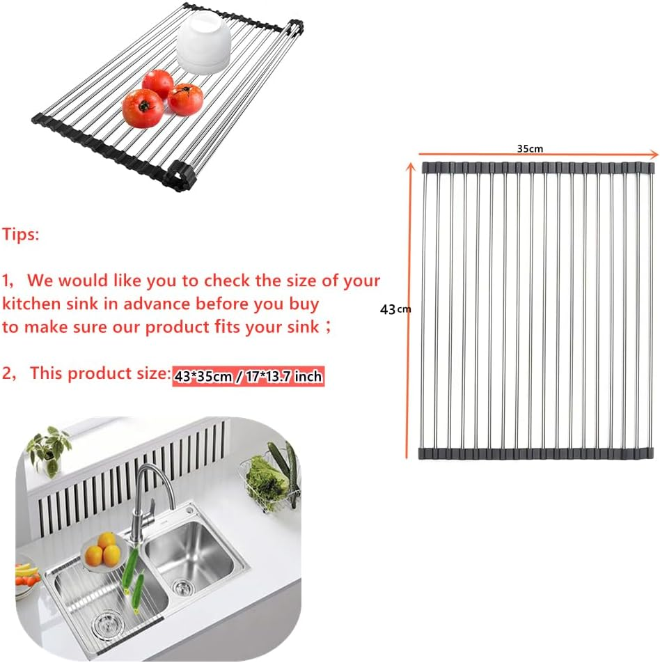 Dish Drying Rack Roll Up, over the Sink Dish Drying Rack Kitchen Rolling Dish Drainer, Foldable Sink Rack Mat Stainless Steel Dish Drying Rack for Kitchen Sink Counter Storage Organizer image number 5