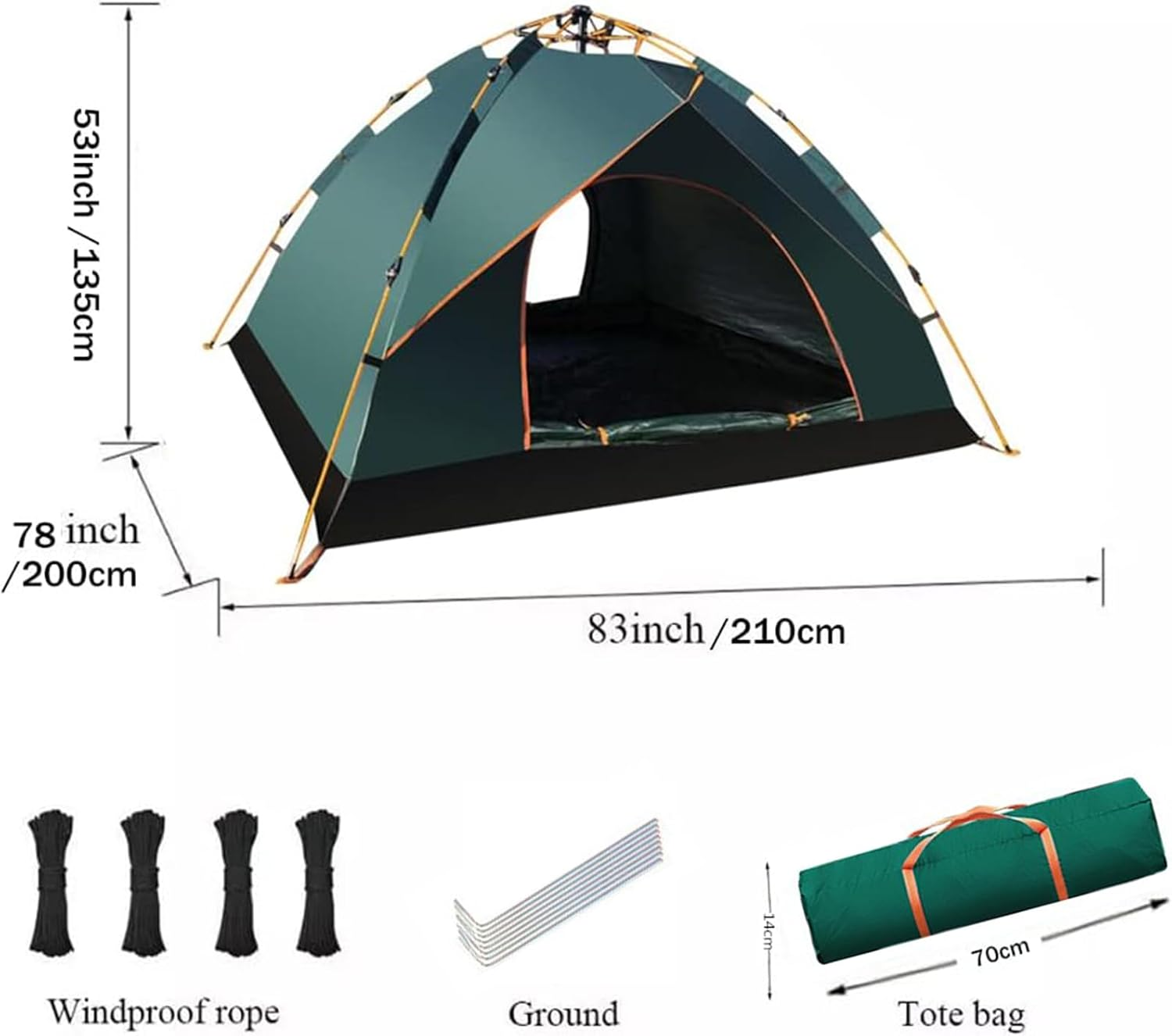 Camping Tent 3-4 Persons, Annuoyi Pop up Tents Removable Instant Tent 2 Door Breathable Waterproof UV Protection, Family Dome Tent for Family Outdoor Sports Travel Picnic with Carrying Bag