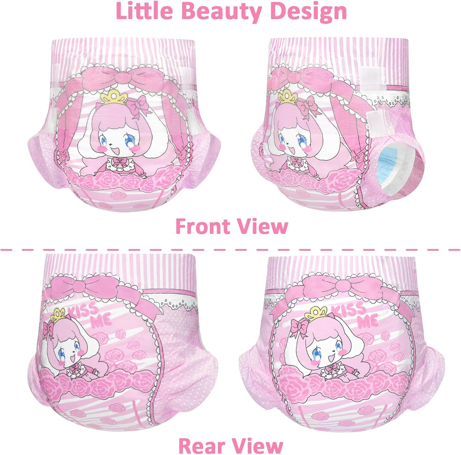 Littleforbig Adjustable Velcro Closure Adult Printed Cloth Back Diaper 10 Pieces - Little Beauty(M) image number 1