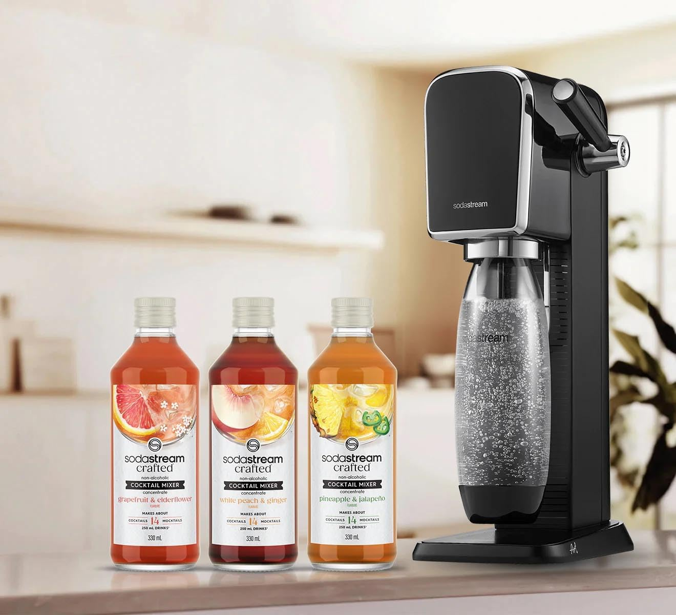 Sodastream - Crafted Cocktail Mixer White Peach & Ginger Drink Mix | for Soda Makers; Turns 10.5 Litres of Fizzy Water into a Delicious Cocktail or Mocktail | Makes 42 Servings | 330Ml, Pack of 3