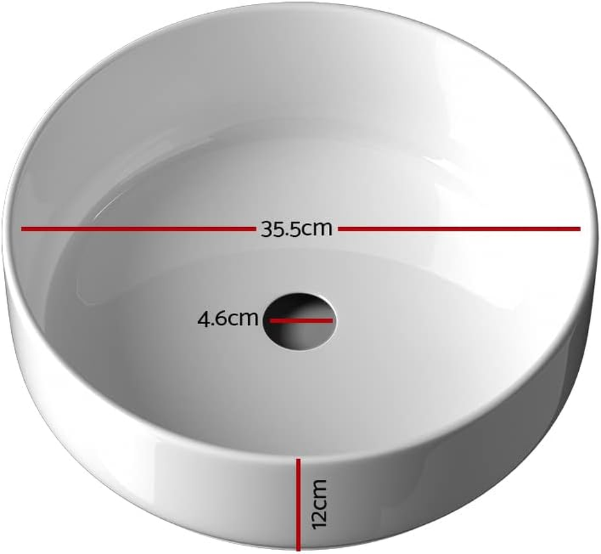 Cefito Bathroom Basin Vanity Sink, Ceramic Hand Wash Basins Vessel Sinks above Counter Top Tools Kitchen Home Improvement, round Shape High Gloss Finish Scratch-Resistant White image number 2