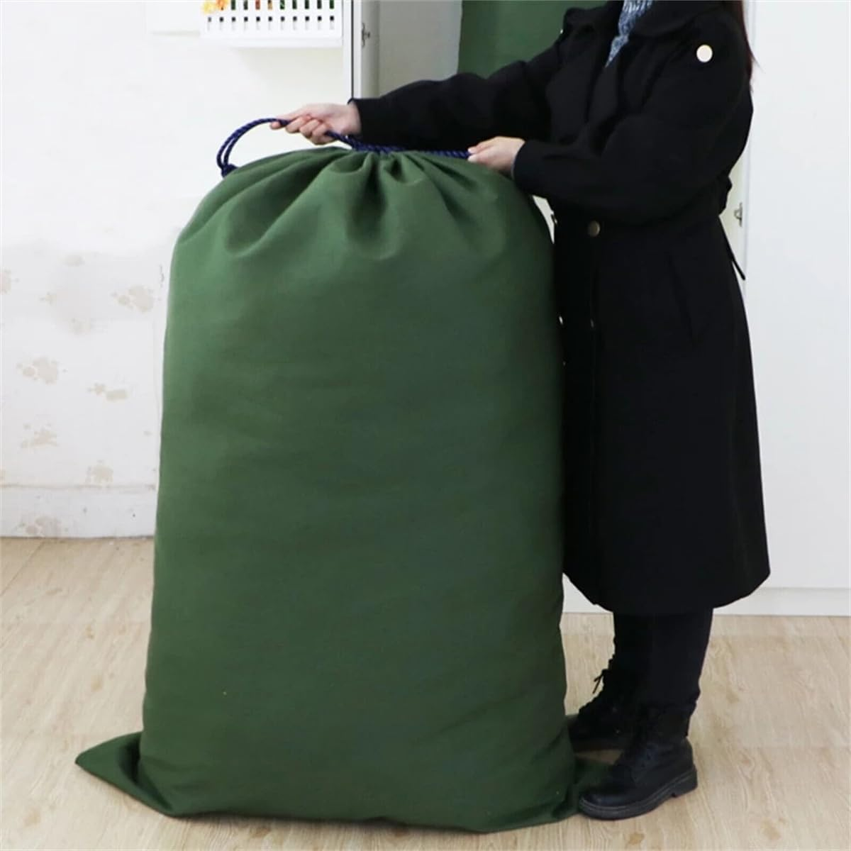 AIMALL Large Canvas Drawstring Bag, Multi-Purpose Storage Pouch, Army Green, Dirt-Proof, Available in Two Sizes: 29.1X47.2 Inches or 18.9X31.5 Inches