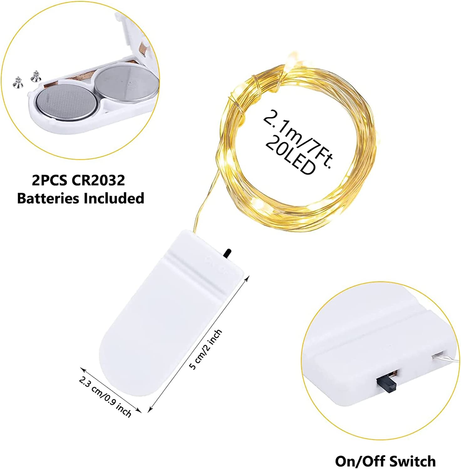 CREATESTAR 12 Pack 20 Mini Leds String Lights, 7.2Ft Waterproof Copper Wire Fairy Lights Battery Operated(Included), for Bedroom Patio Dorm Room Outdoor Wedding Party (Warm White) image number 6