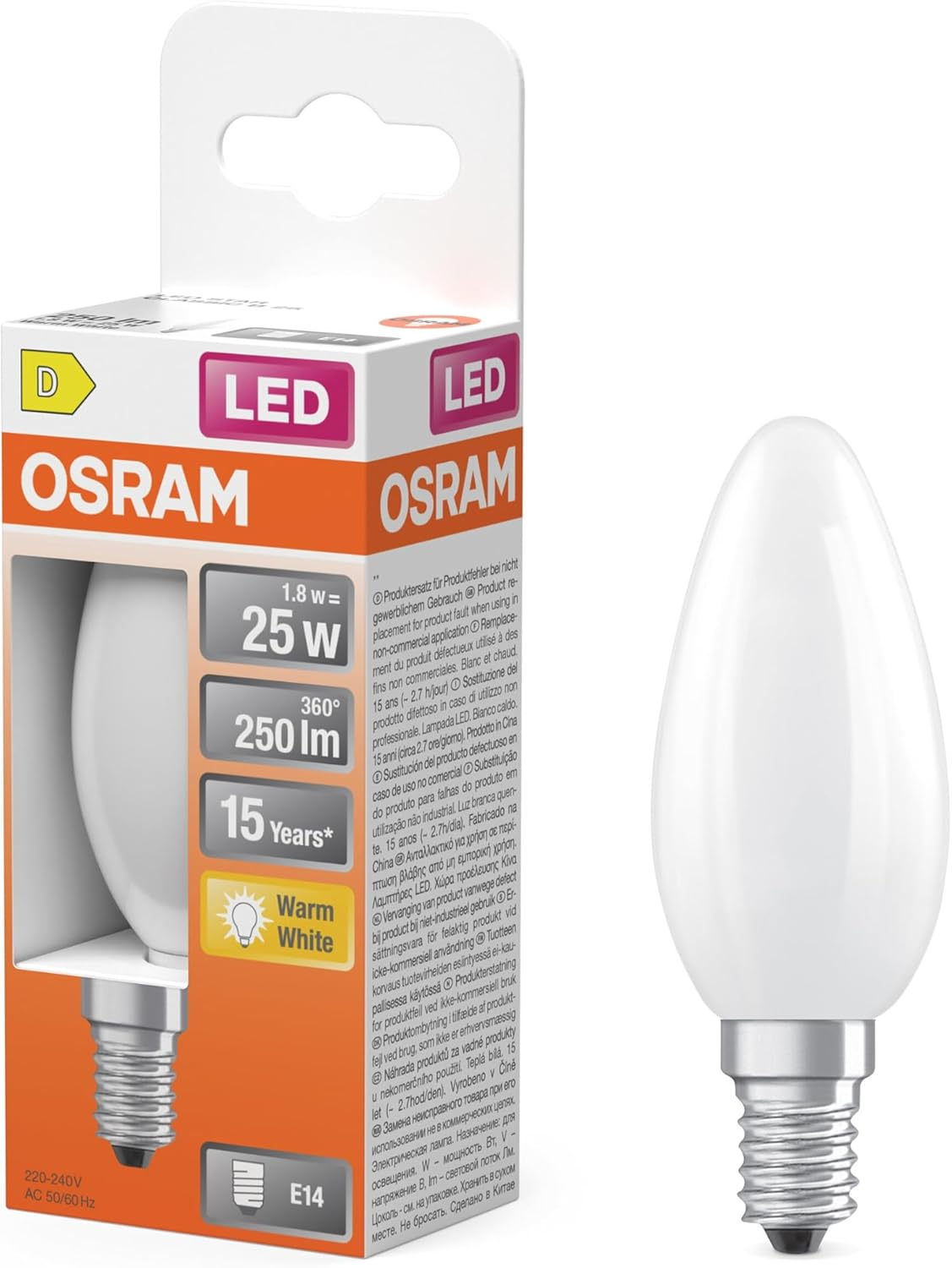 OSRAM LED Retrofit Classic B 1.8 W 827 Frosted E14 image number 1