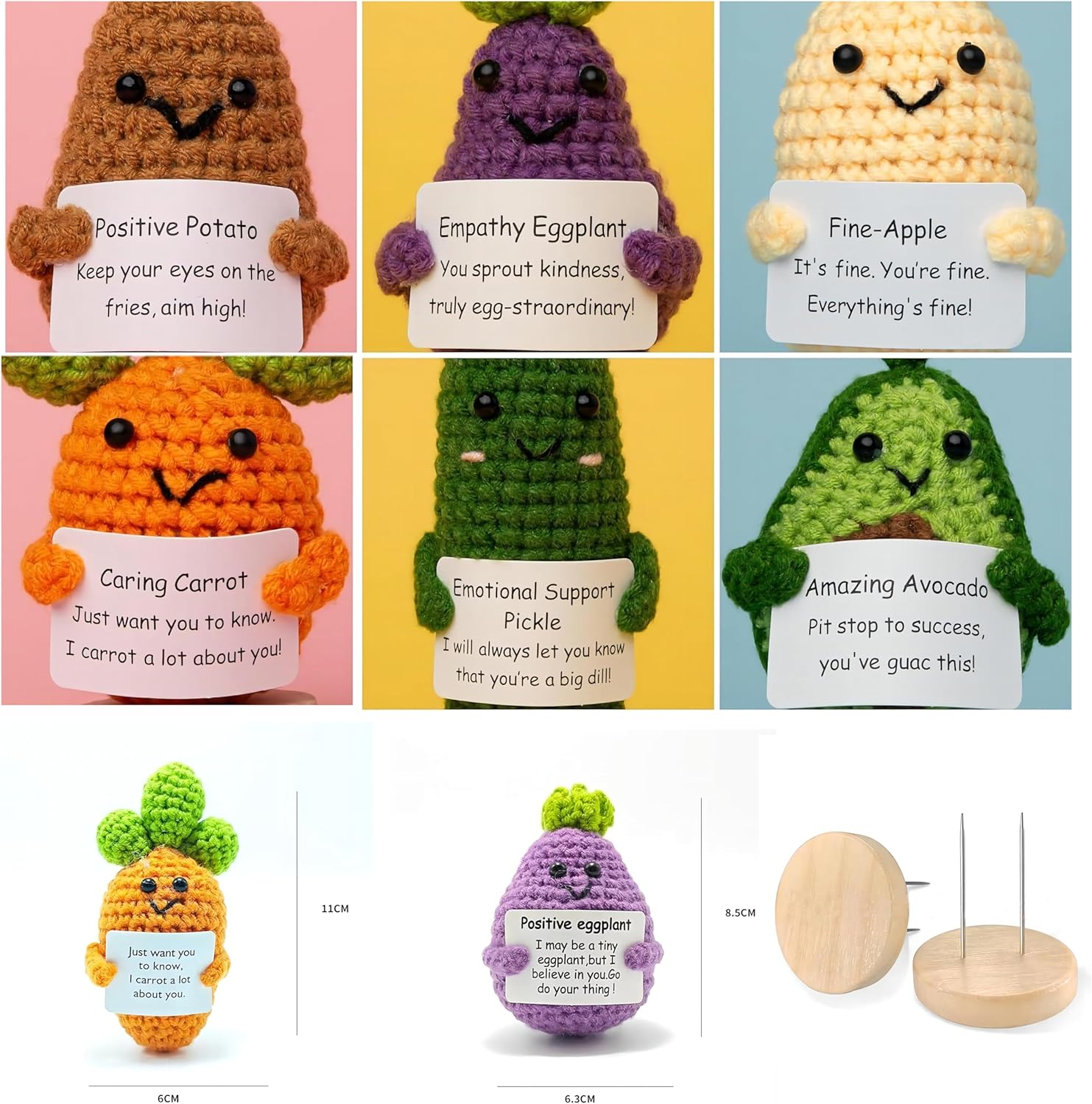 6PCS Positive Potato & Emotional Support Pickle Bulk Knitted Set, Cute Funny Handmade Crochet Positive Vegetables for Encouragement Decor - Desk, Office, College, Coworker, Friend, Birthday image number 2
