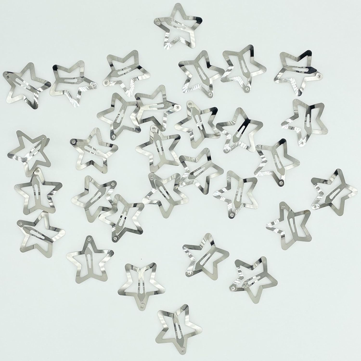 GKETN 30 PCS 1.61" Star Hair Clips Snap Hair Barrettes Non Slip Star Hair Accessories for Girls Women 2000S Y2K Silver Metal Hair Clips