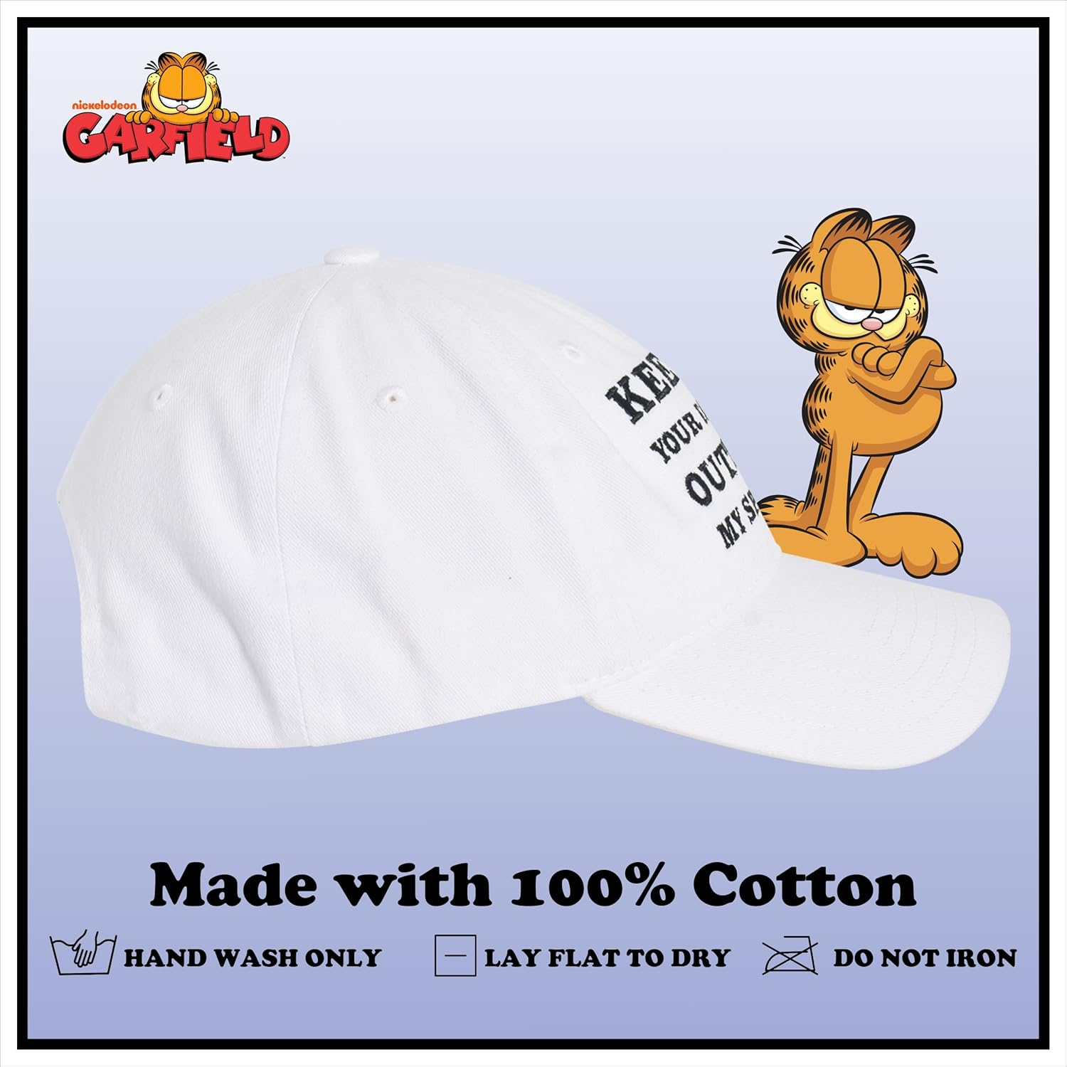 Concept One Garfield Dad Hat, Cotton Adjustable Baseball Cap with Curved Brim - White image number 5