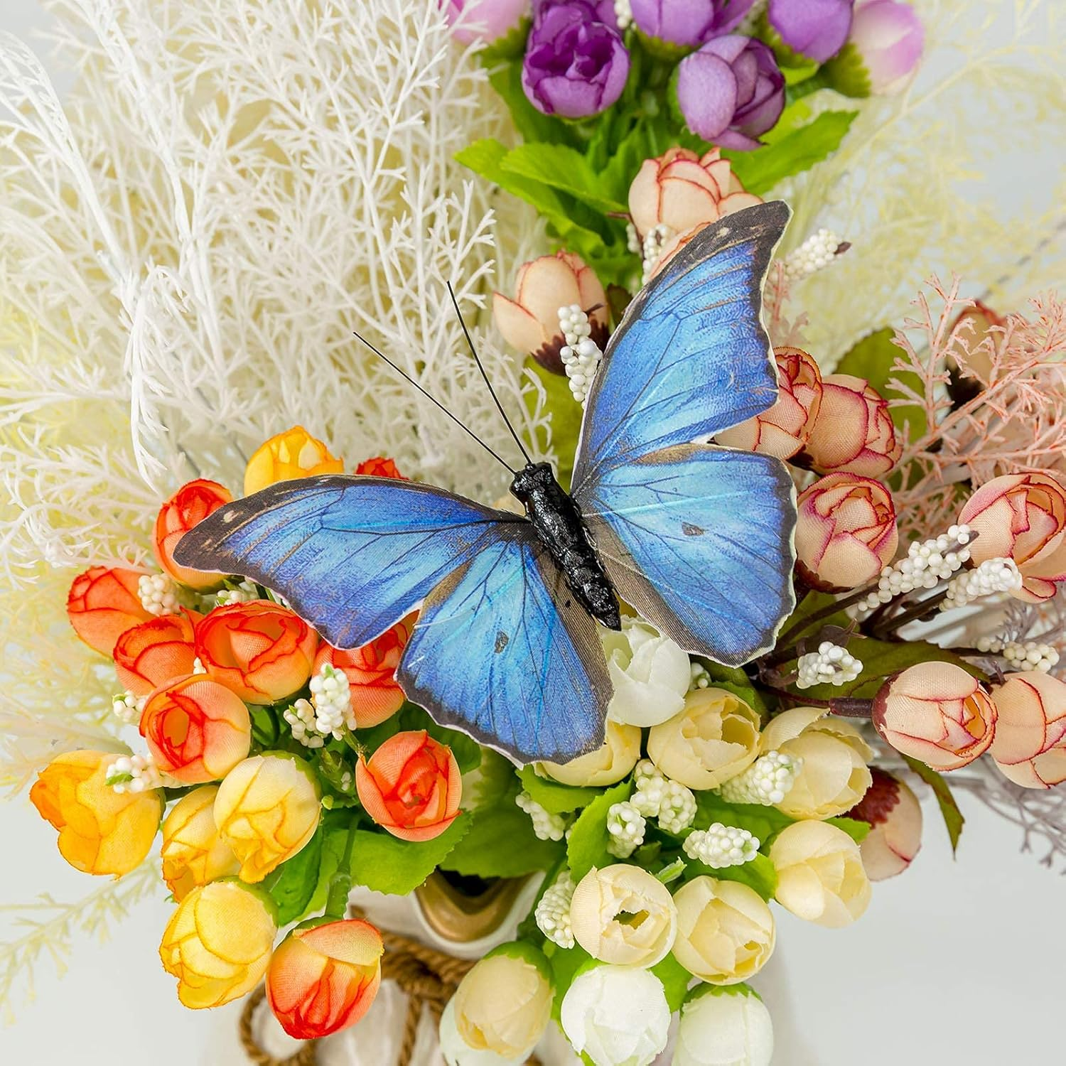 Morpho Butterfly Feather Butterflies on Picks Floral Supplies Set of 12 Pcs Halloween Thanksgiving Decorations image number 1