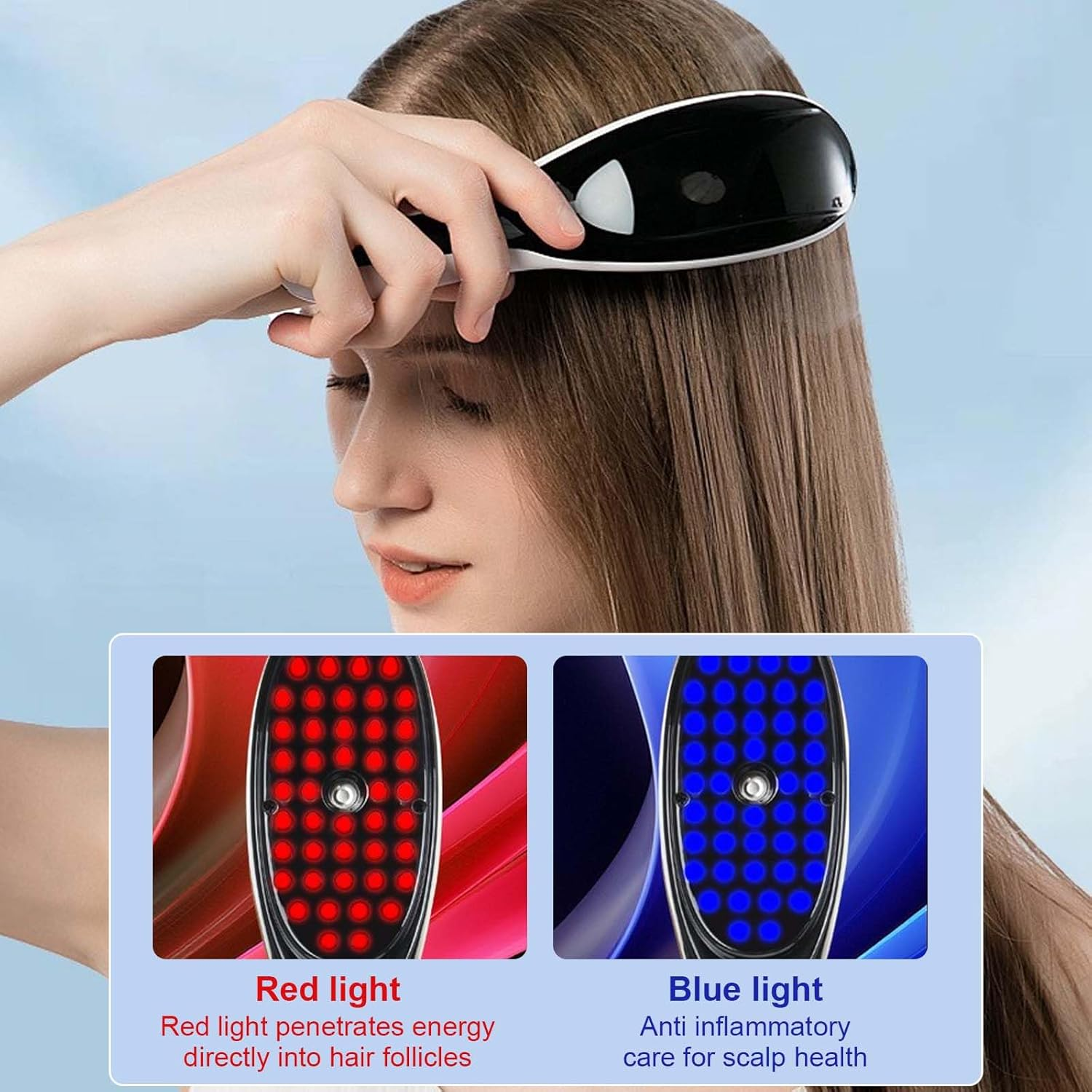 Electric Scalp Massage Brush, Wireless Spray Massage Comb with Red & Blue Light with 3 Modes, Scalp Massager, Massage Comb, Ideal for Hair Care and Relaxation image number 4
