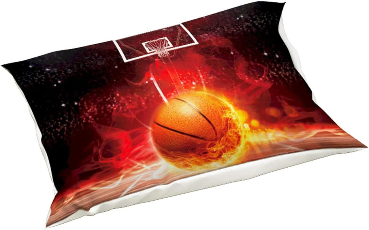 Eveone Duvet Cover Basketball Single/Double/Queen/King Size Bed Sheets Pillowcase Set Cartoon Ball Boy Dunk Sport Fire Orange Game Black Kid Astronaut Bedding 3/4PCS (Double-180 * 210Cm-3Pcs,1) image number 6