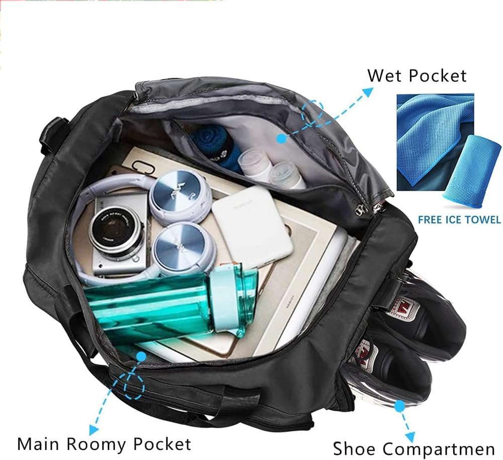 Travel Duffel Bag,Foldable Sports Gym Bag Dry Wet Separated Sport Duffle Bags Yoga Bag,Carry on Bag with Shoe Compartment Travel Weekender Bag(Black) image number 5