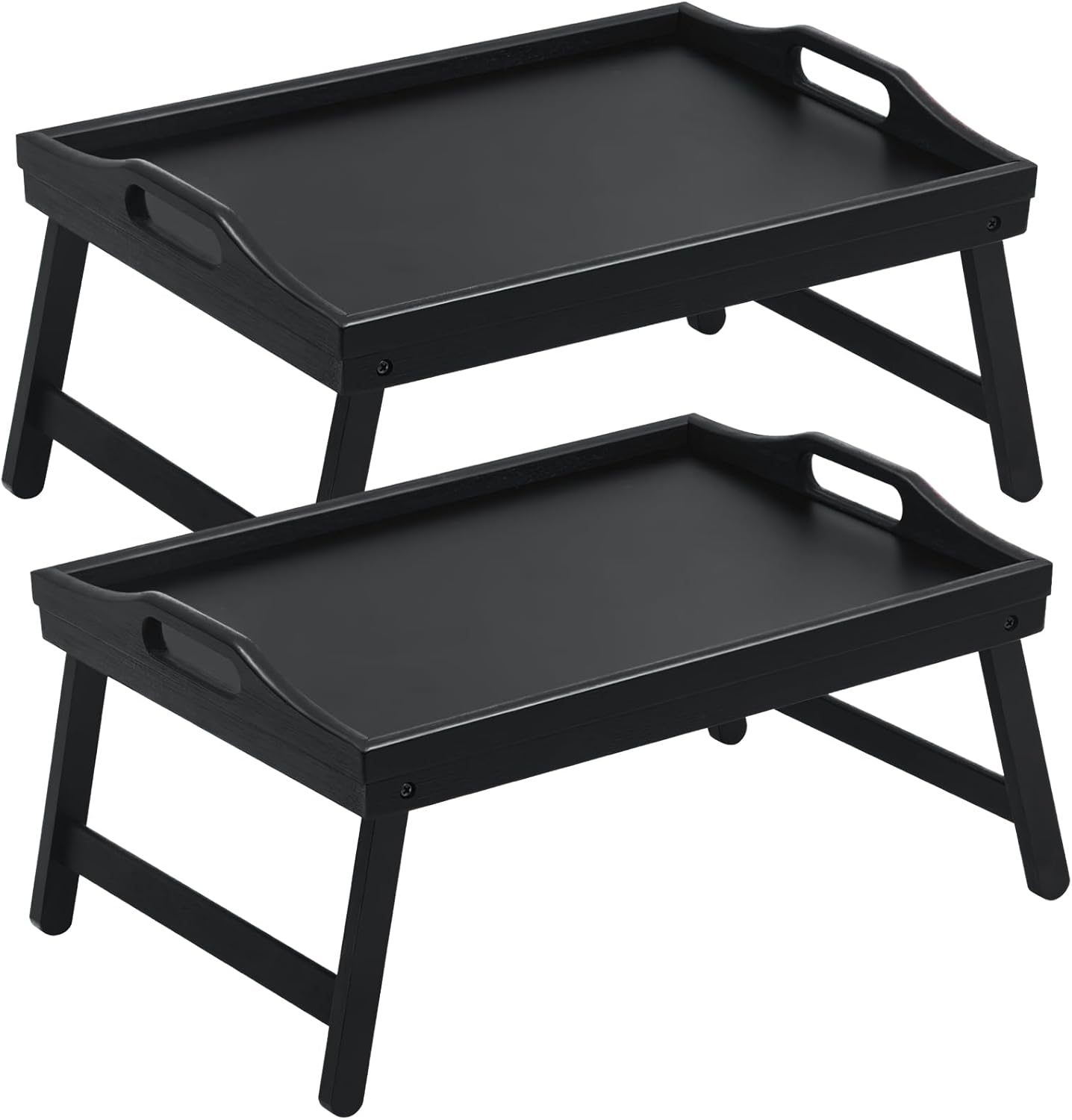 2 Pack Bed Tray Table Breakfast Trays Serving Tray Bamboo Bed Laptap with Floding Legs Handles and Phone Holders