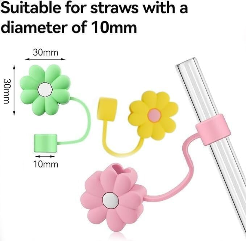 6Pcs Cute Flower Silicone Straw Toppers Accessories Compatible for Stanley Tumbler,Straw Cover Cap for Stanley Cup,Dust-Proof Reusable Straw Tips Lids for Home and Party Decor image number 3