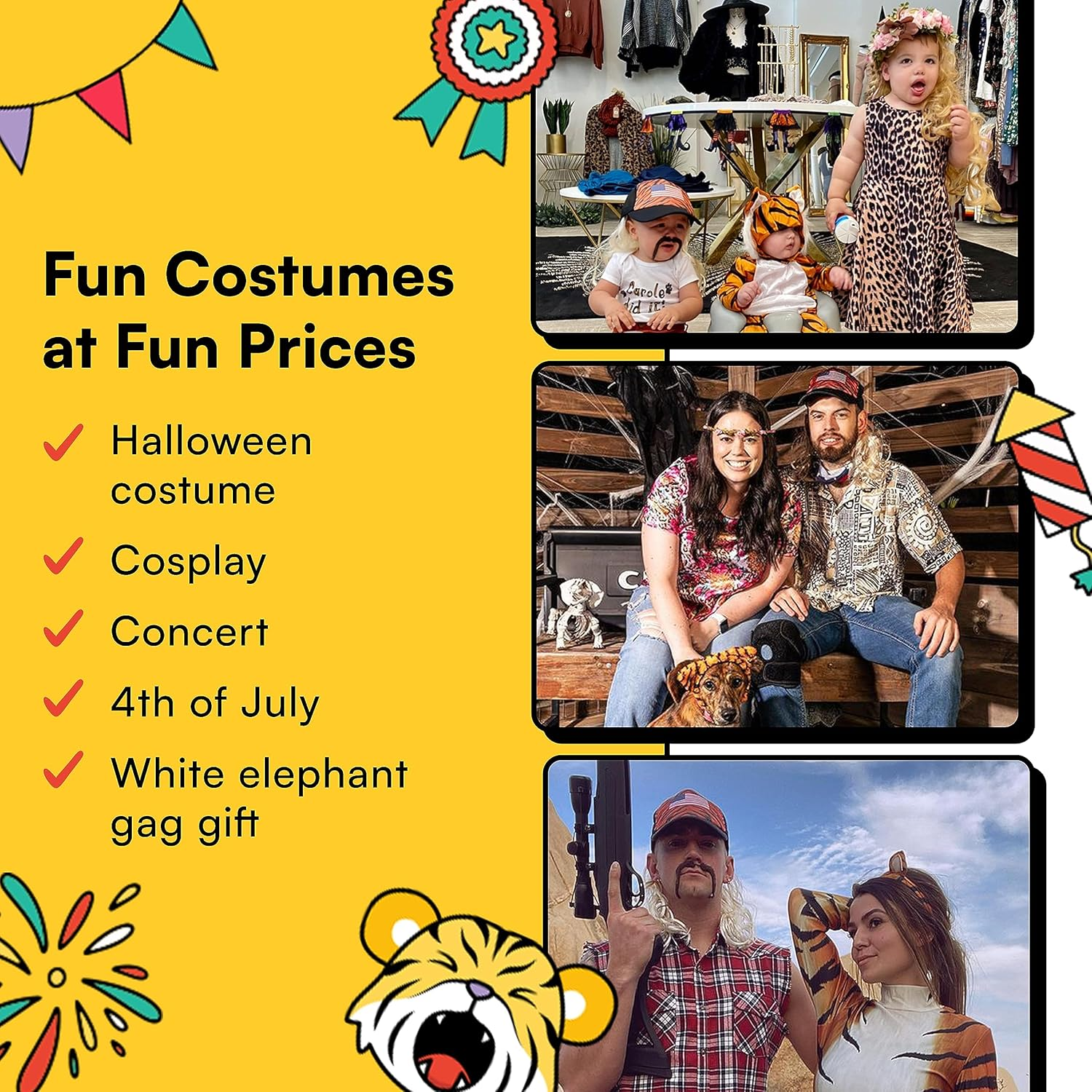 Watt'S Wigs - Exotic Tiger Joe Costume Kit, Blonde Mullet Wig with Hat, Clip on Earrings, and Mustache - One Size Fits All image number 3