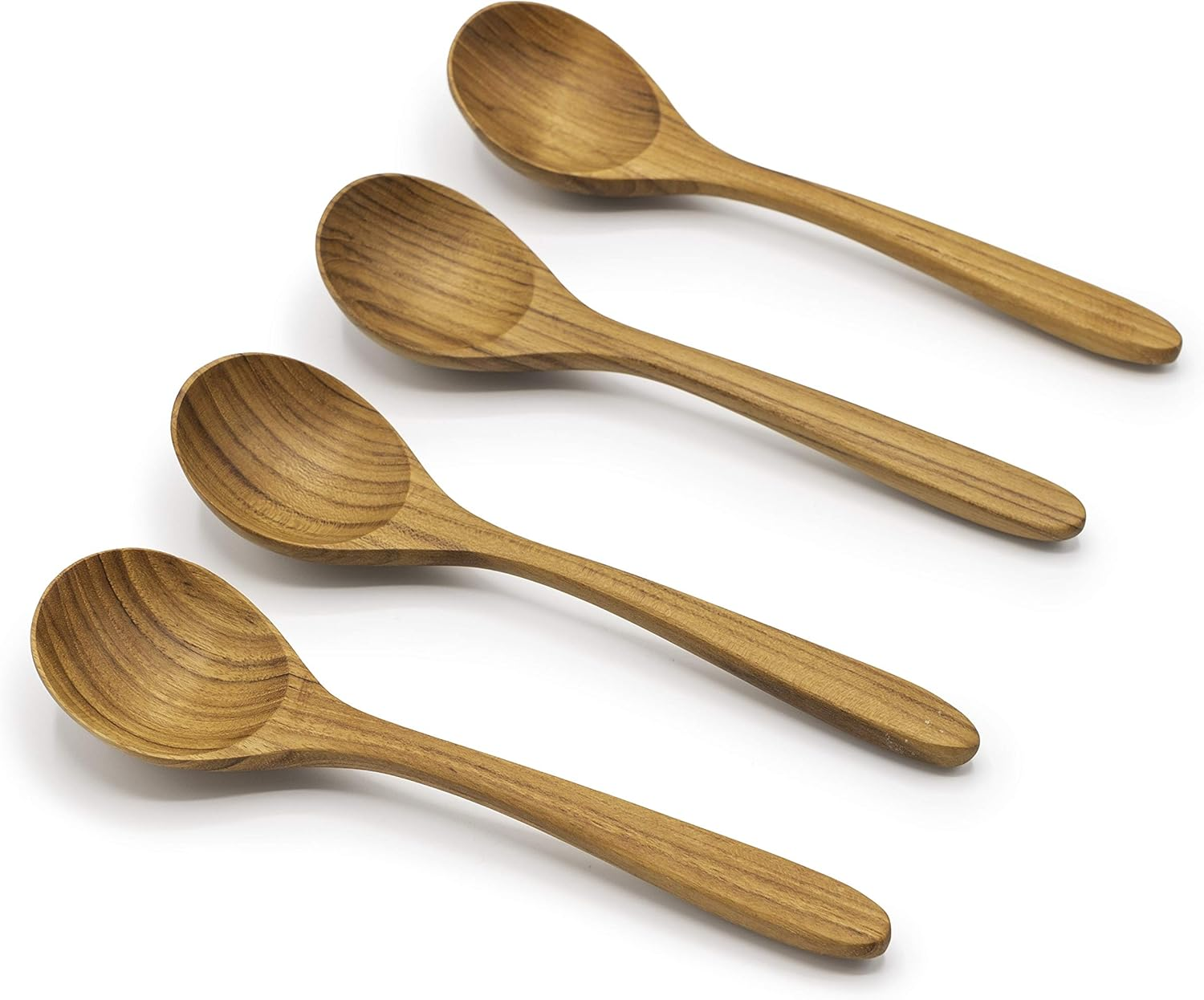 FAAY round Wood Soup Spoons - Teak Tableware and Flatware Handcrafted from High Moist Resistant Teak - Healthy, 100% Eco-Friendly