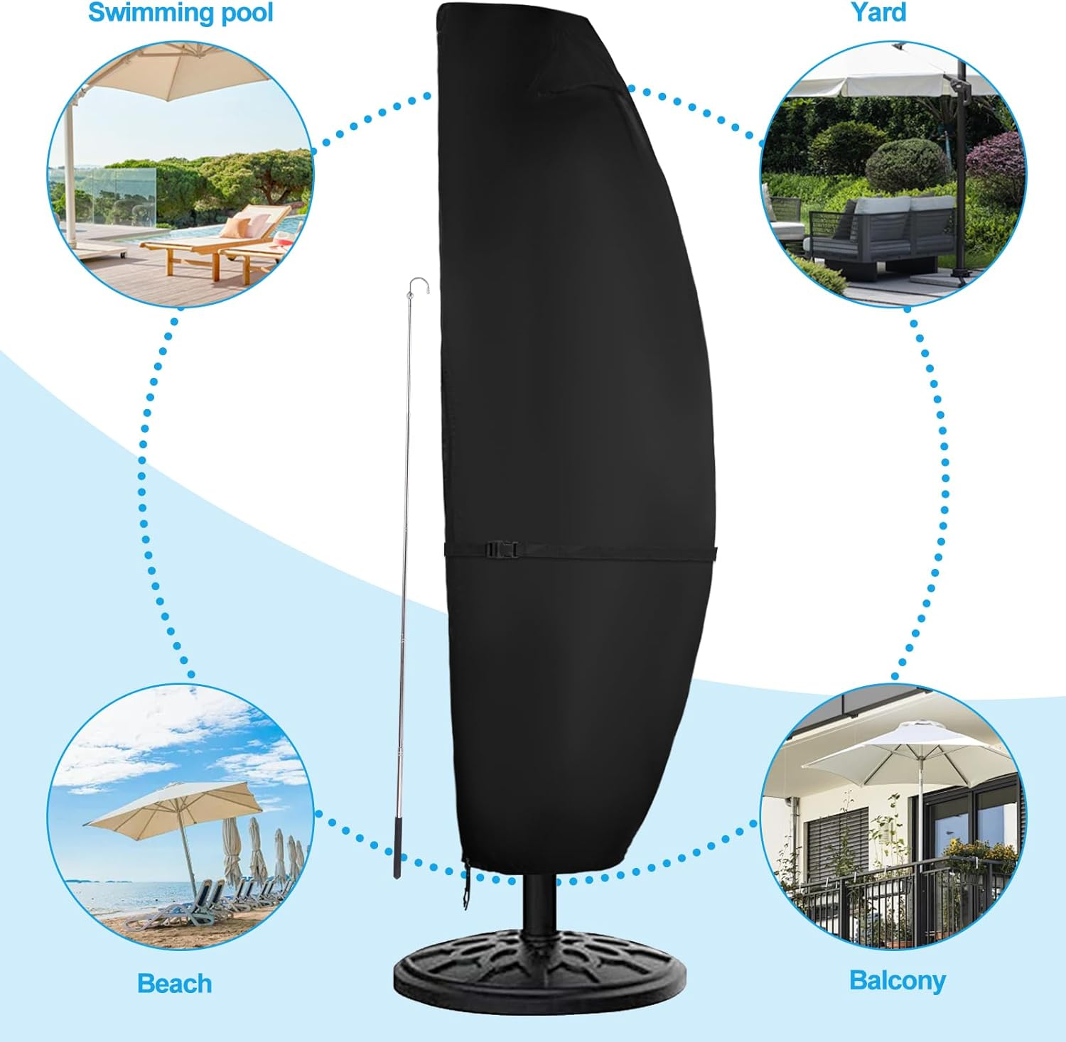 Offset Patio Umbrella Cover,420D Waterproof Umbrella Outdoor Patio Cover,Fits Cantilever Offset Umbrella 11FT to 13Ft,Cantilever Umbrella Cover with Top Vent,Dust,Anti-Uv,Hem Drawstring Design image number 5