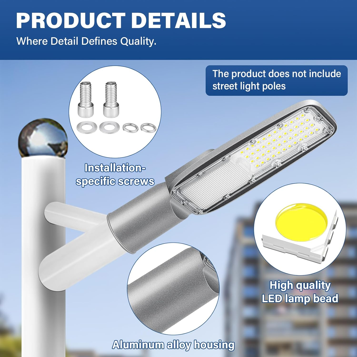 SKYWORLD LED Street Light, 30 W 2426 LM LED Street Lamp Mast Light 4000 K Warm White IP66 Waterproof Outdoor Lights Safety Wall Light for Roads Parking Courtyard Square Path Lamp image number 5