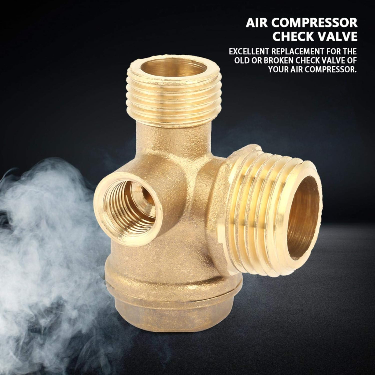 Air Compressor Check Valve, Check Valve Spare Parts Tube 3 Port Brass Male Threaded Tube Connector Tool 90 Degree Right Air Compressor Parts 3 Way T Piece Pipe Connection Tools