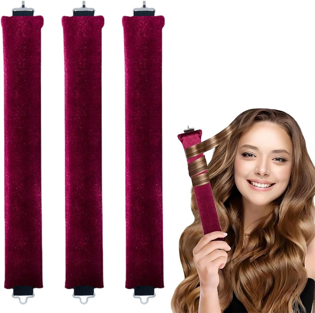 Heatless Curls Band, 3 Pieces, Heat-Free Curlers, Brown, Heatless Curls Set, Soft Velvet, Overnight Blowout Curls without Heat image number 1