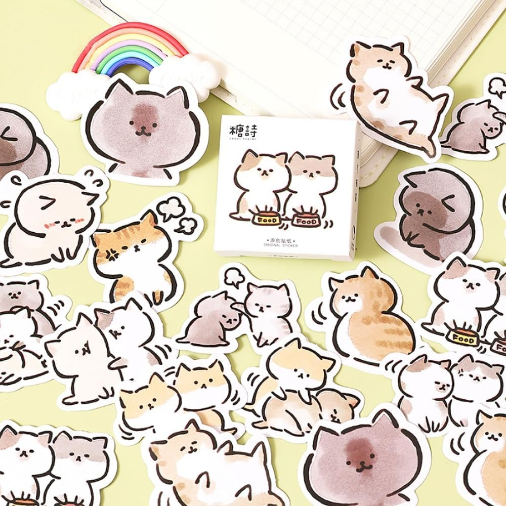 45Pcs Cute Cat Stickers for Scrapbooking, Bullet Journal, DIY Decoration, Planners, Suitcase, Diary, Notebooks, Album, Laptop, Phone Cases, and Art Crafts image number 1