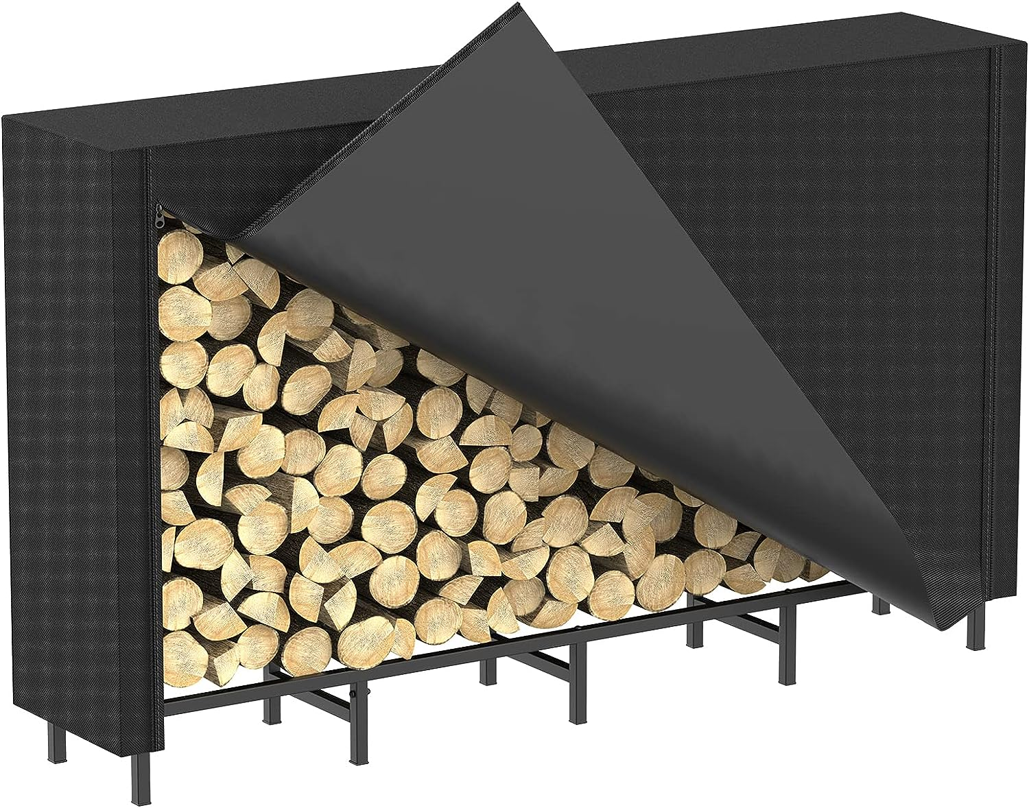 CADUKE Firewood Log Rack with Cover 5.3Ft Outdoor Waterproof Storage Fireplace Holder for Fire Wood Indoors Adjustable Heavy Duty Rack, Black 500D Oxford Fabric PVC Backing LT-K170 image number 3
