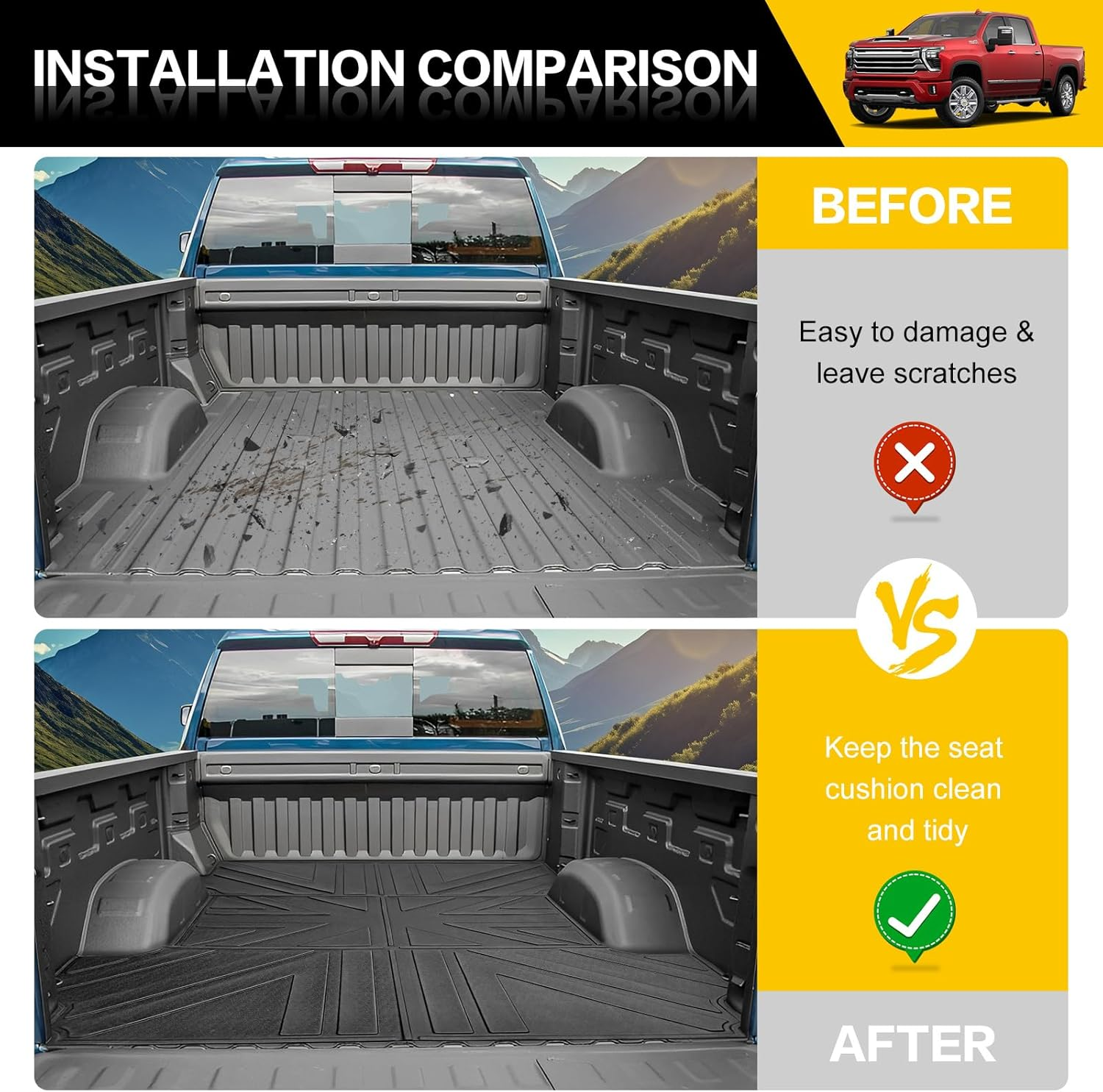 JTYZSM Truck Bed Mat for 2020-2024 2025 Chevy Silverado/Gmc Sierra 2500 3500 HD 6.8FT Only,Bed Liner All Weather TPE Trunk Bed Liner for 20-25 Chevrolet Silverado/Gmc Sierra 2500 3500 Accessories image number 5