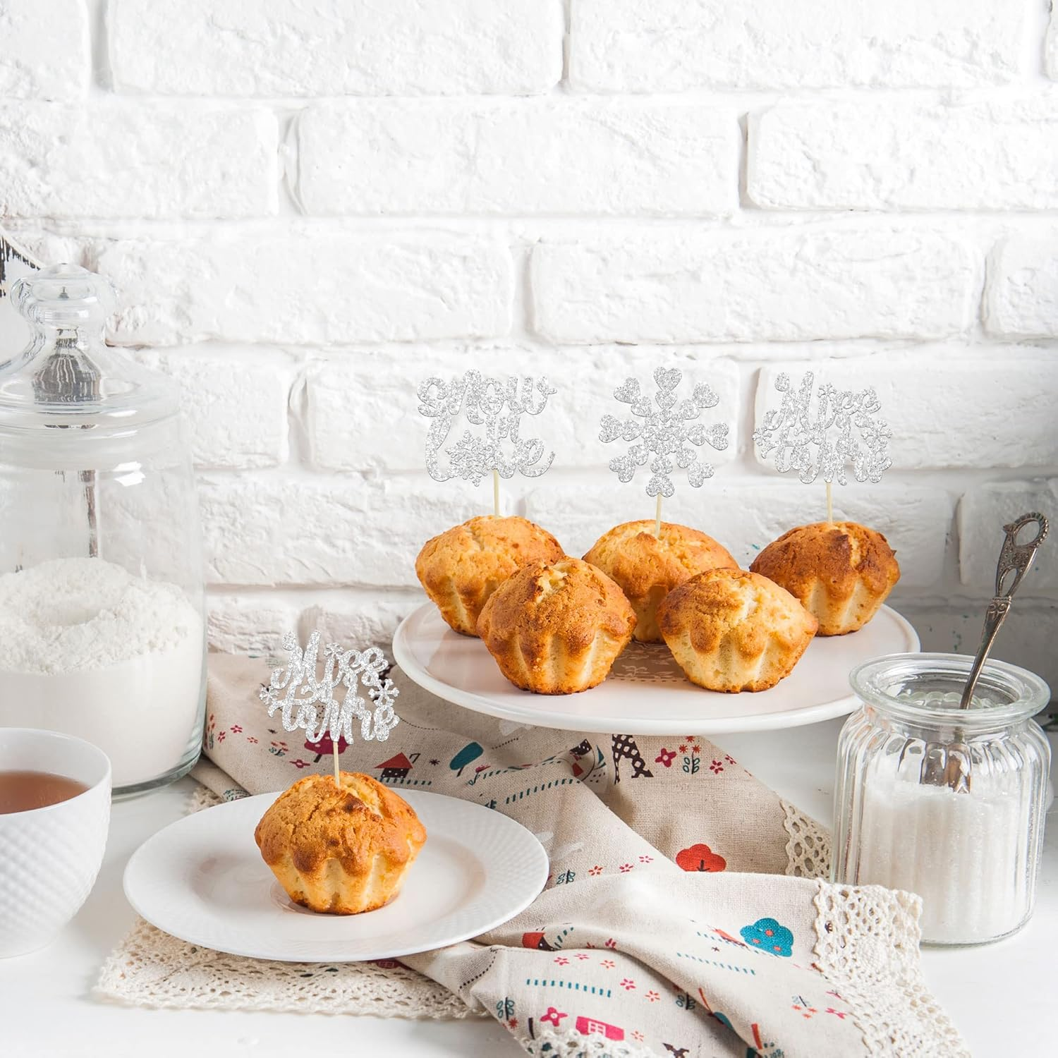 Gyufise 24Pcs Silver Snowflake Cupcake Toppers Glitter Winter Snowflake Miss to Mrs Cake Topper Picks for Winter Wedding Anniversary Decorations Bridal Shower Party Supplies - Silver 3 image number 5