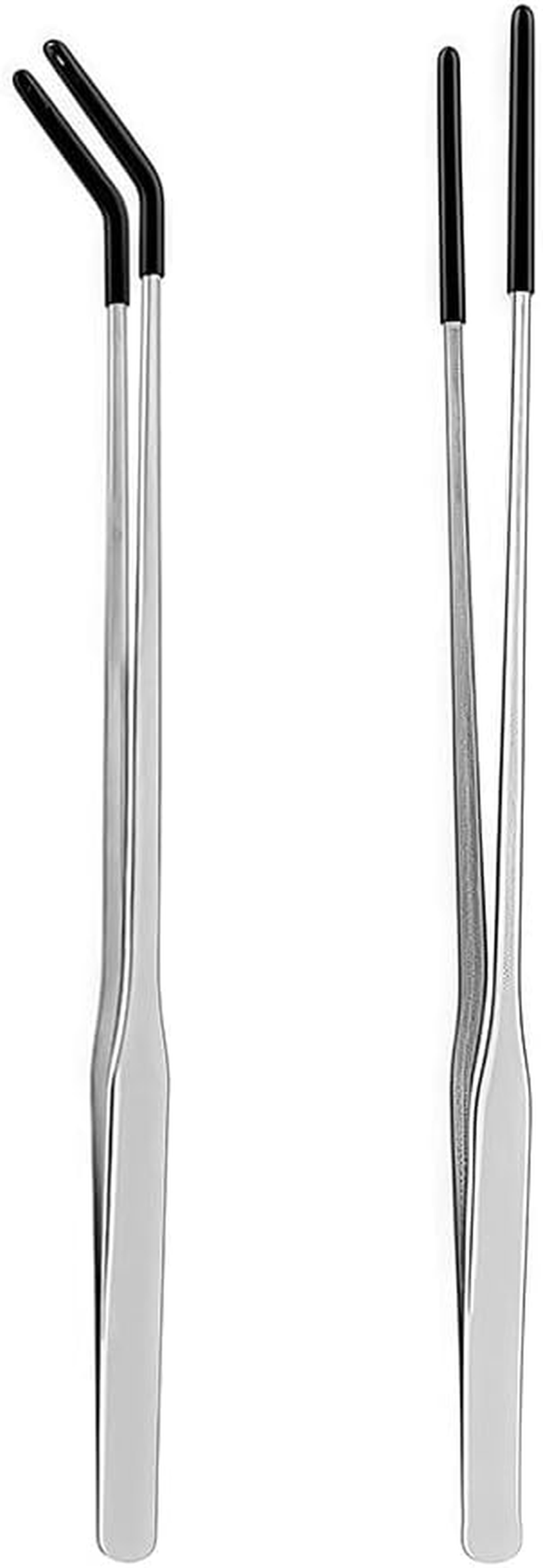 QOOWFEANIG 2Pcs Stainless Steel Reptile Feeding Tongs - 10.6" Straight & Curved Tips with Rubber Grip, Aquarium Tweezers for Snakes, Bearded Dragons, Lizards, Aquascaping Tool&Tank Accessories,Red